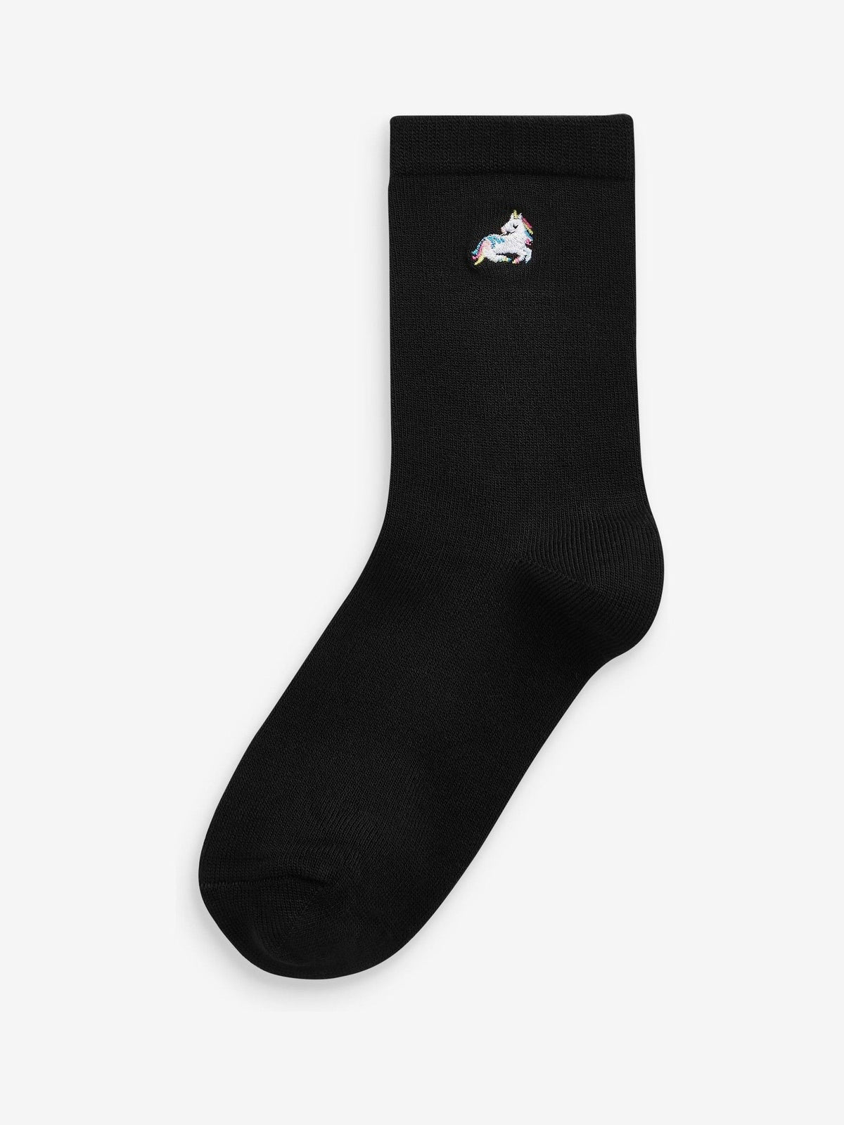 Black 5 Pack Unicorn Embroidered Ankle Socks