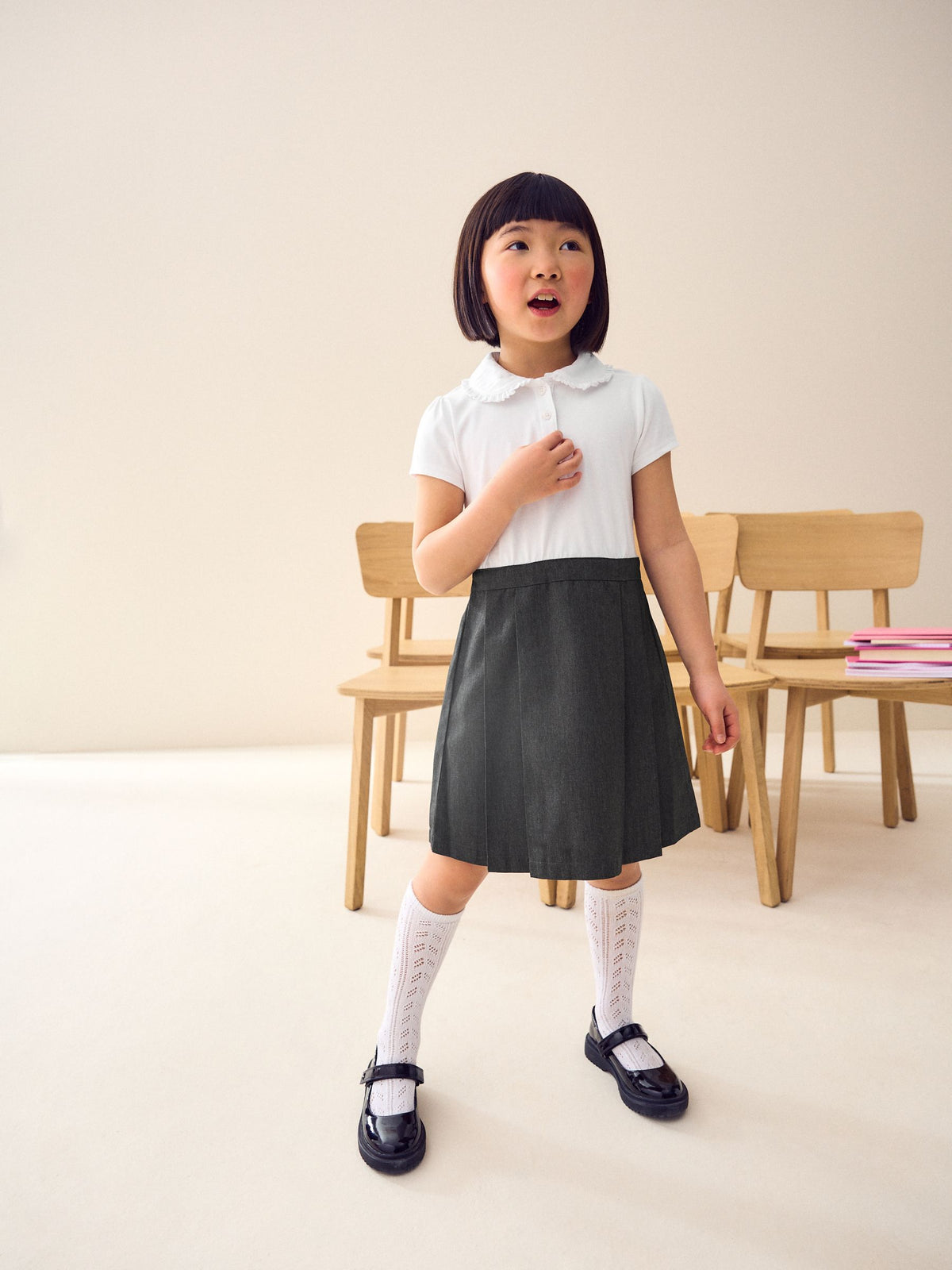 Grey 2-In-1 Short Sleeve School Pinafore Dress (3-14yrs)