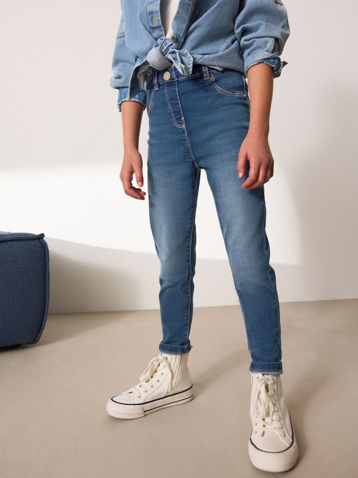 Mid Blue Regular Length Stretch Jeggings (3-16yrs)