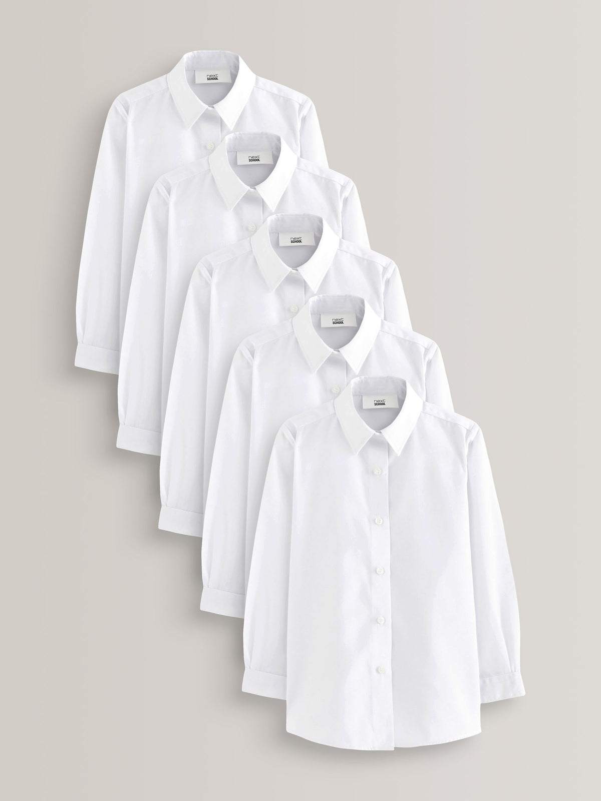 White Regular Fit 5 Pack Long Sleeve Formal School Shirts (3-18yrs)