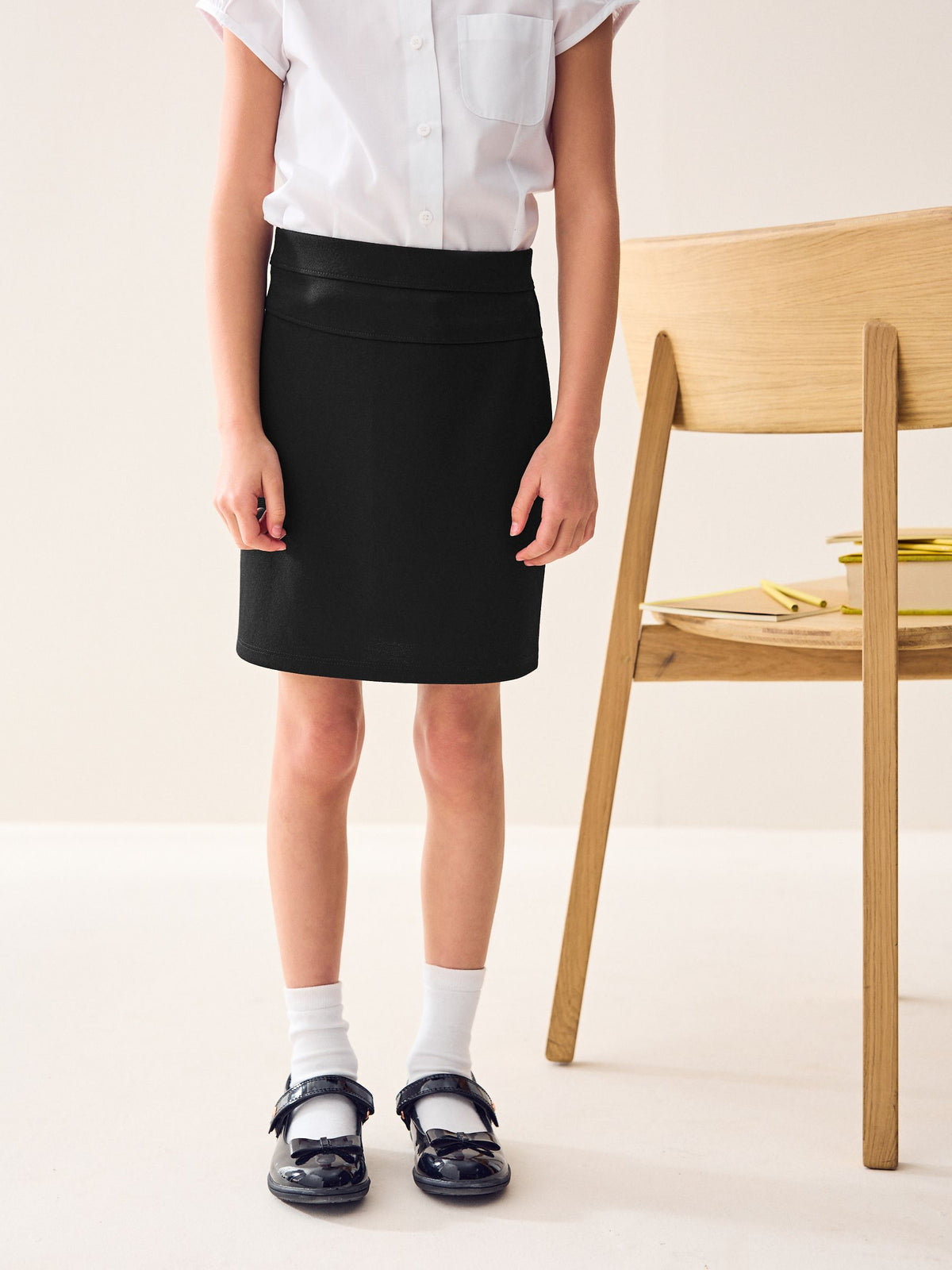 Black Pull-On Jersey Stretch School Pencil Skirt (3-18yrs)