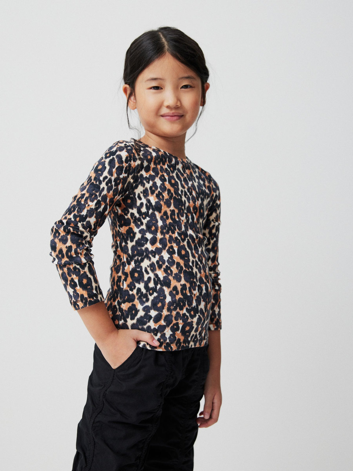 Leopard Print Long Sleeve Ribbed Top (3-16yrs)