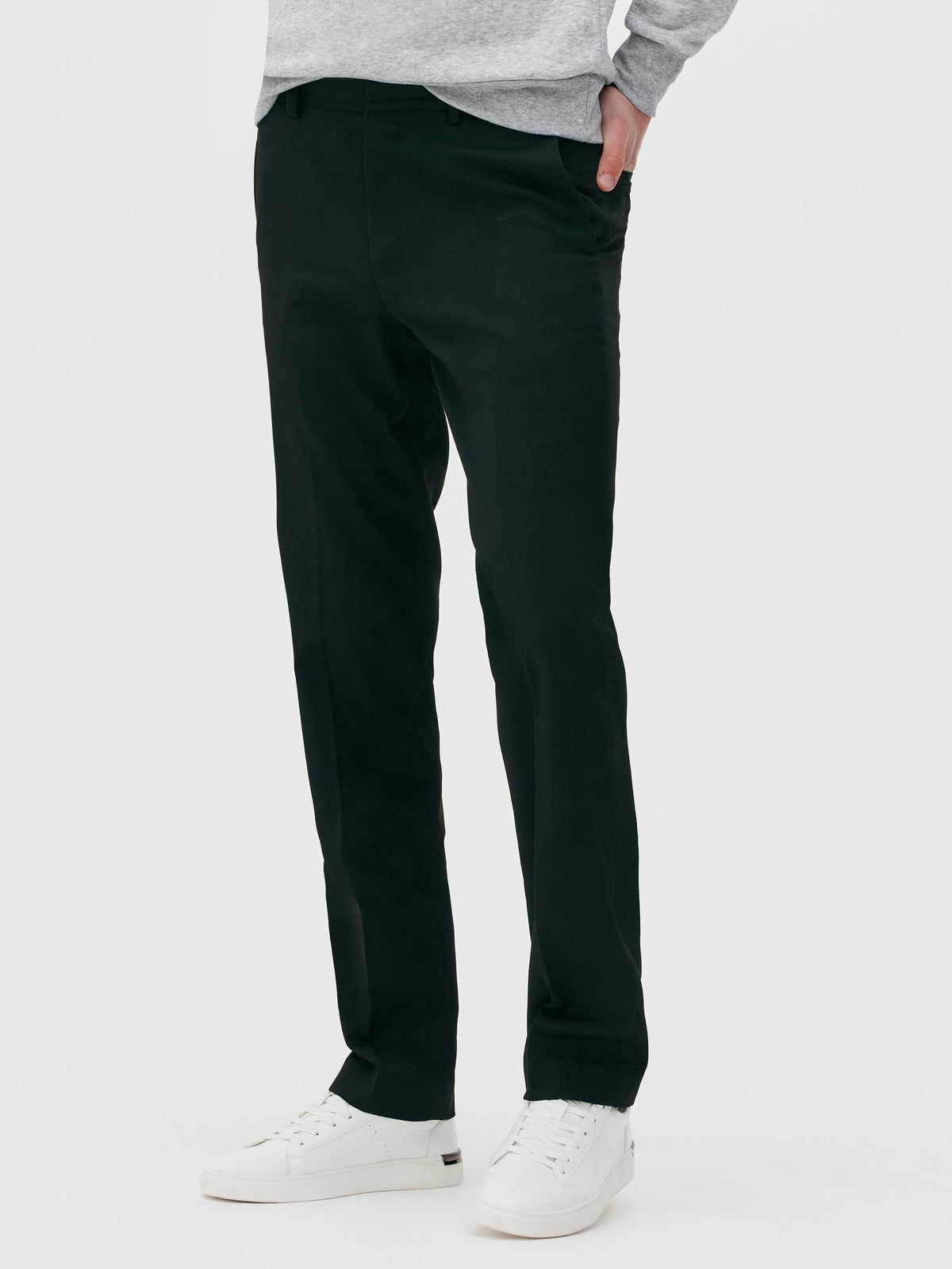 Straight Leg Twill Trousers - Black