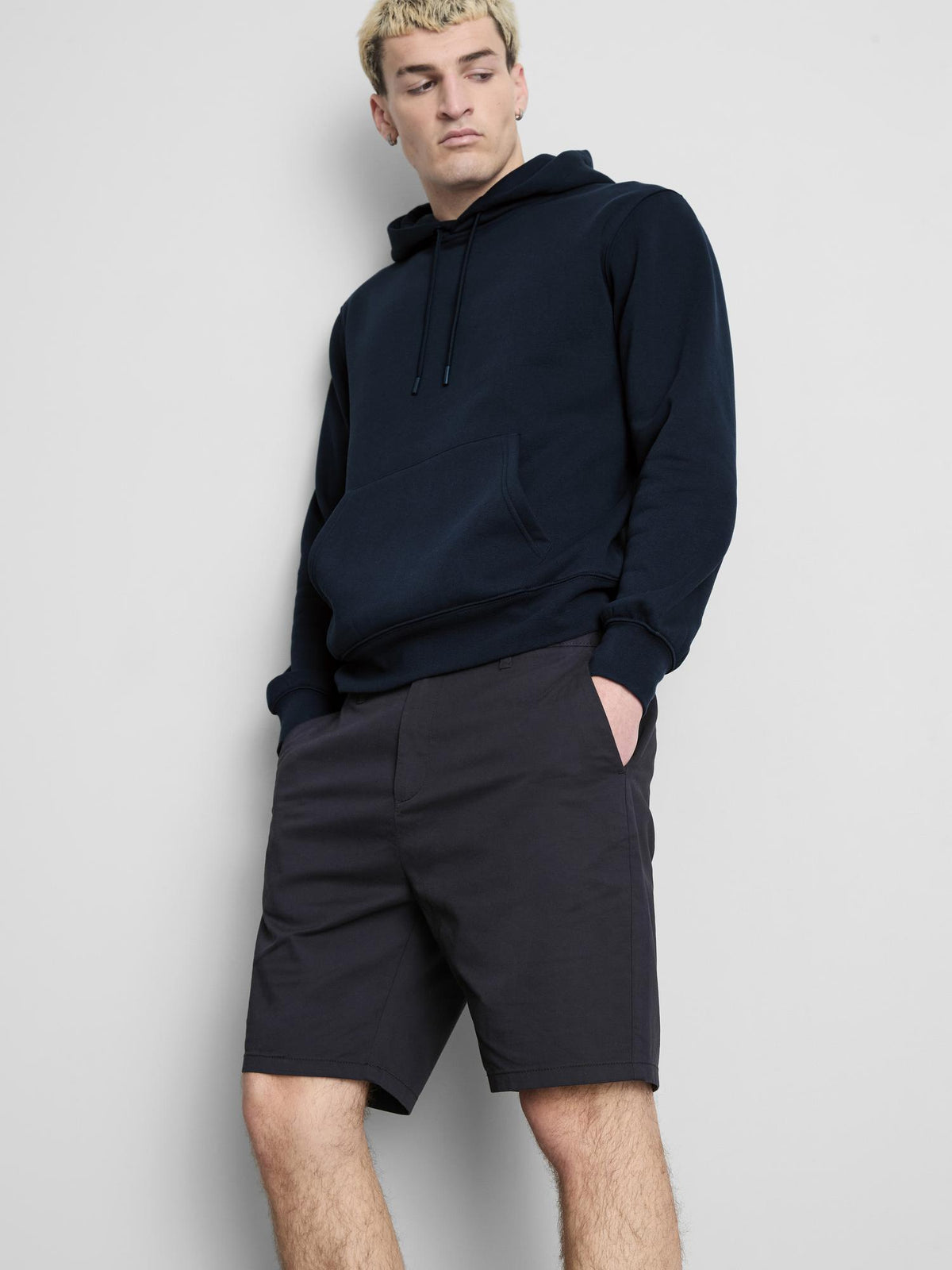Cotton Blend Pullover Hoodie - Navy