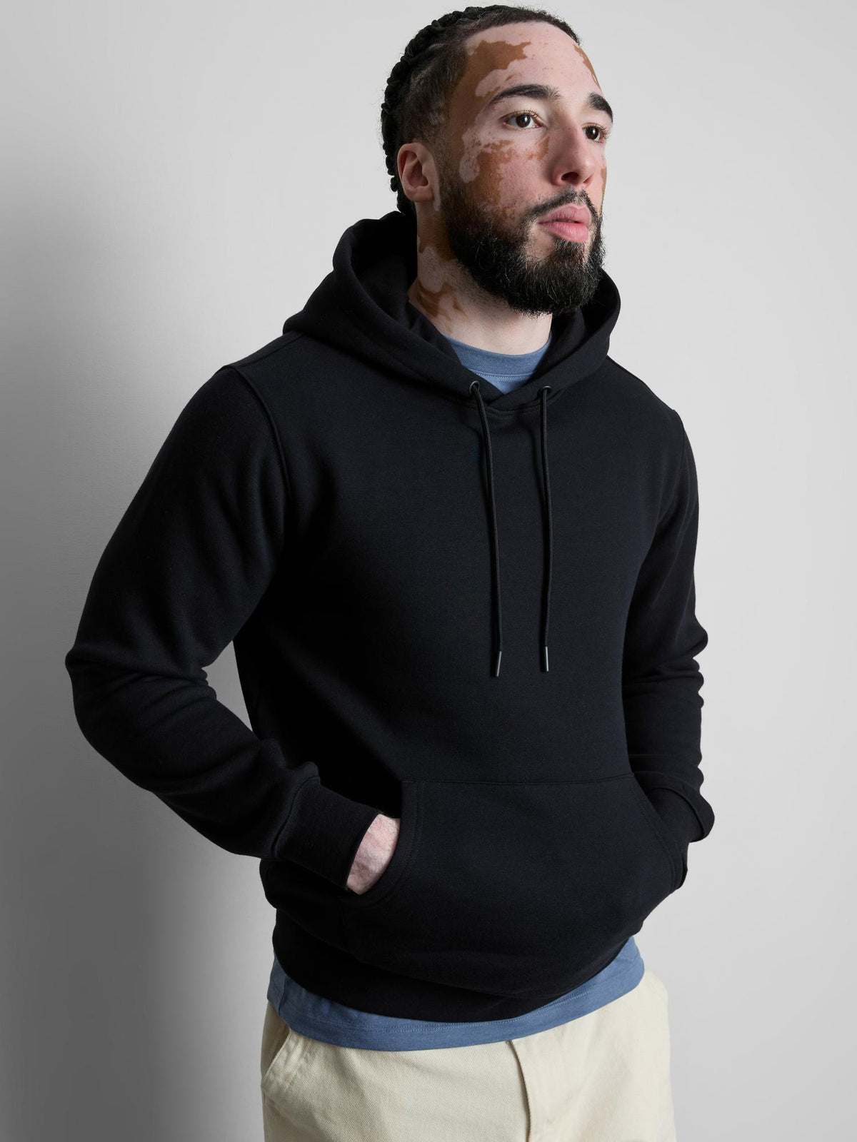 Cotton Blend Pullover Hoodie - Black