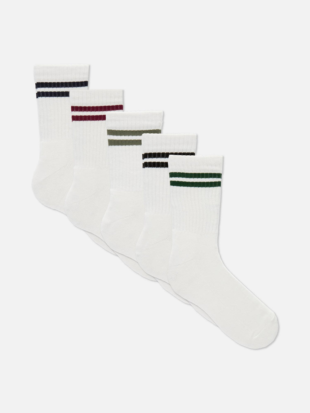 5pk Striped Ribbed sports Socks - Ecru