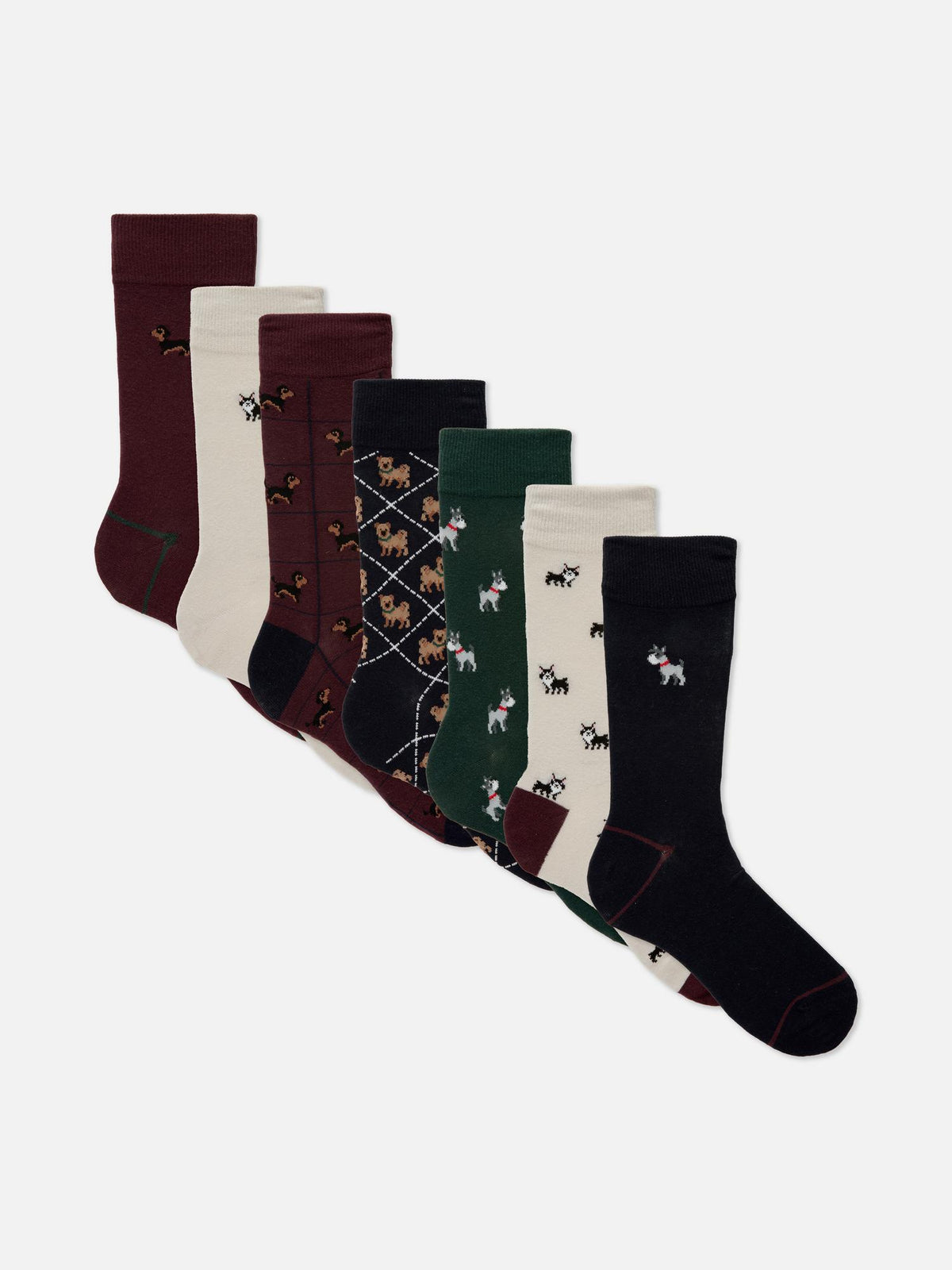 7pk Patterned Crew Socks - Burgundy