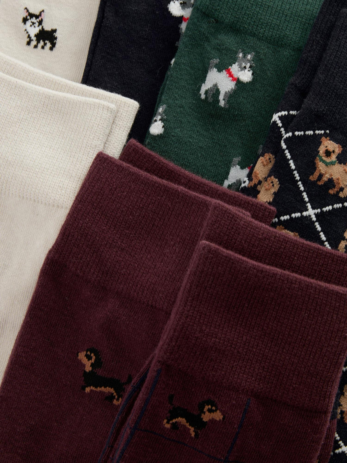 7pk Patterned Crew Socks - Burgundy