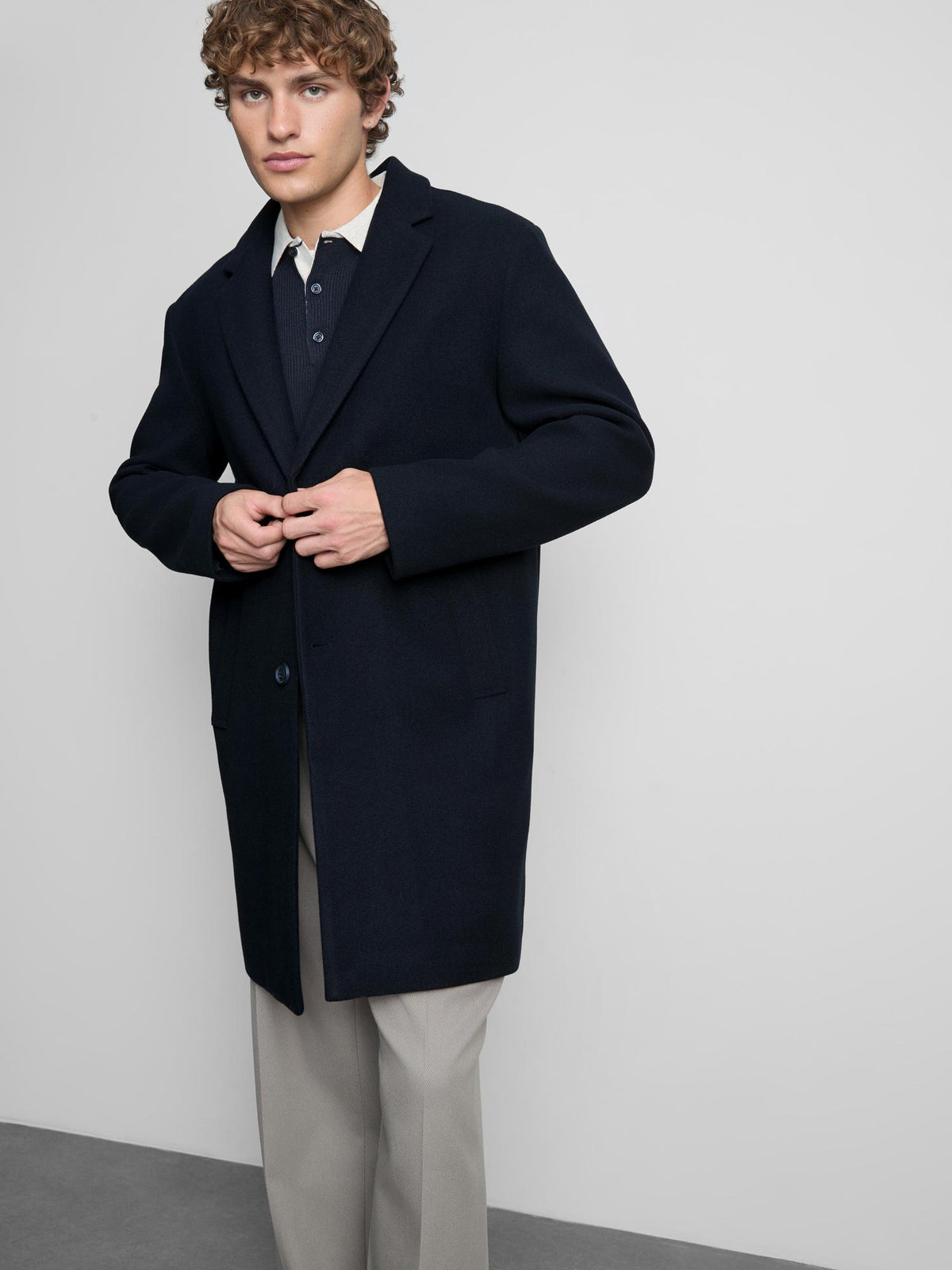Oversized Mid-Length Overcoat - Navy