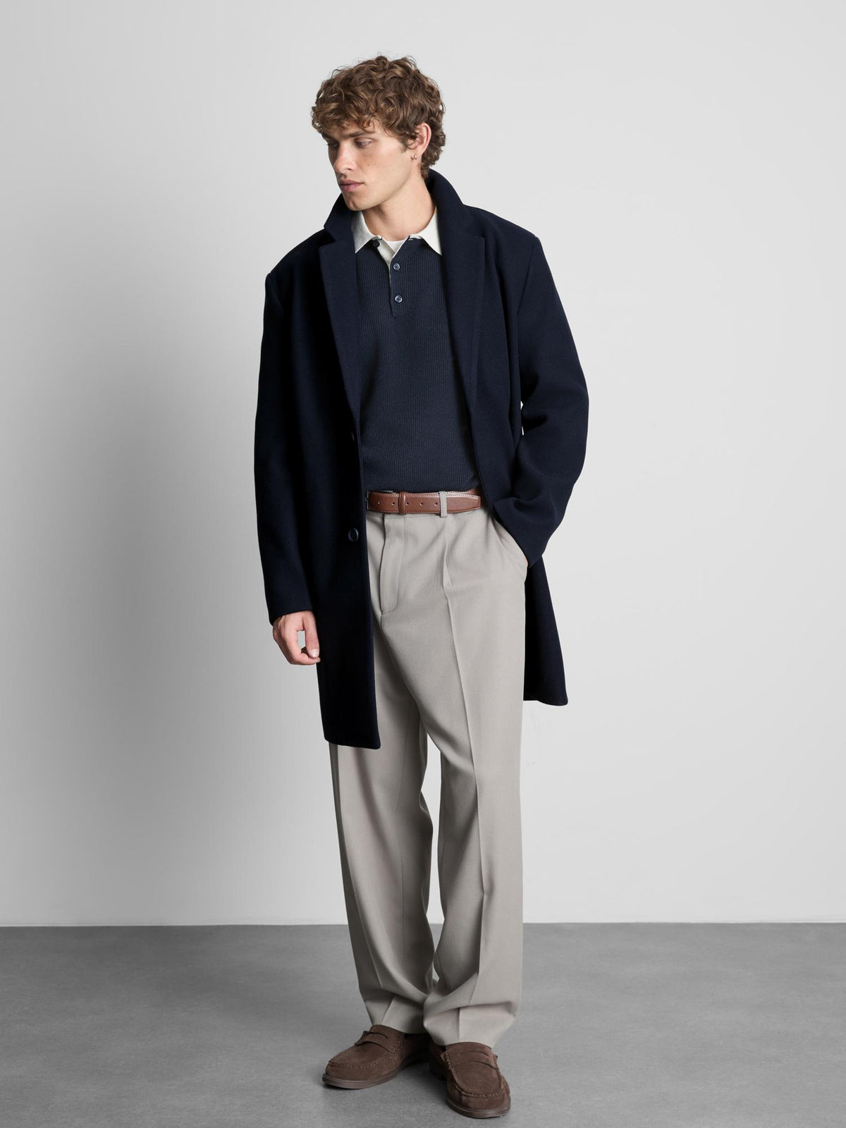 Oversized Mid-Length Overcoat - Navy