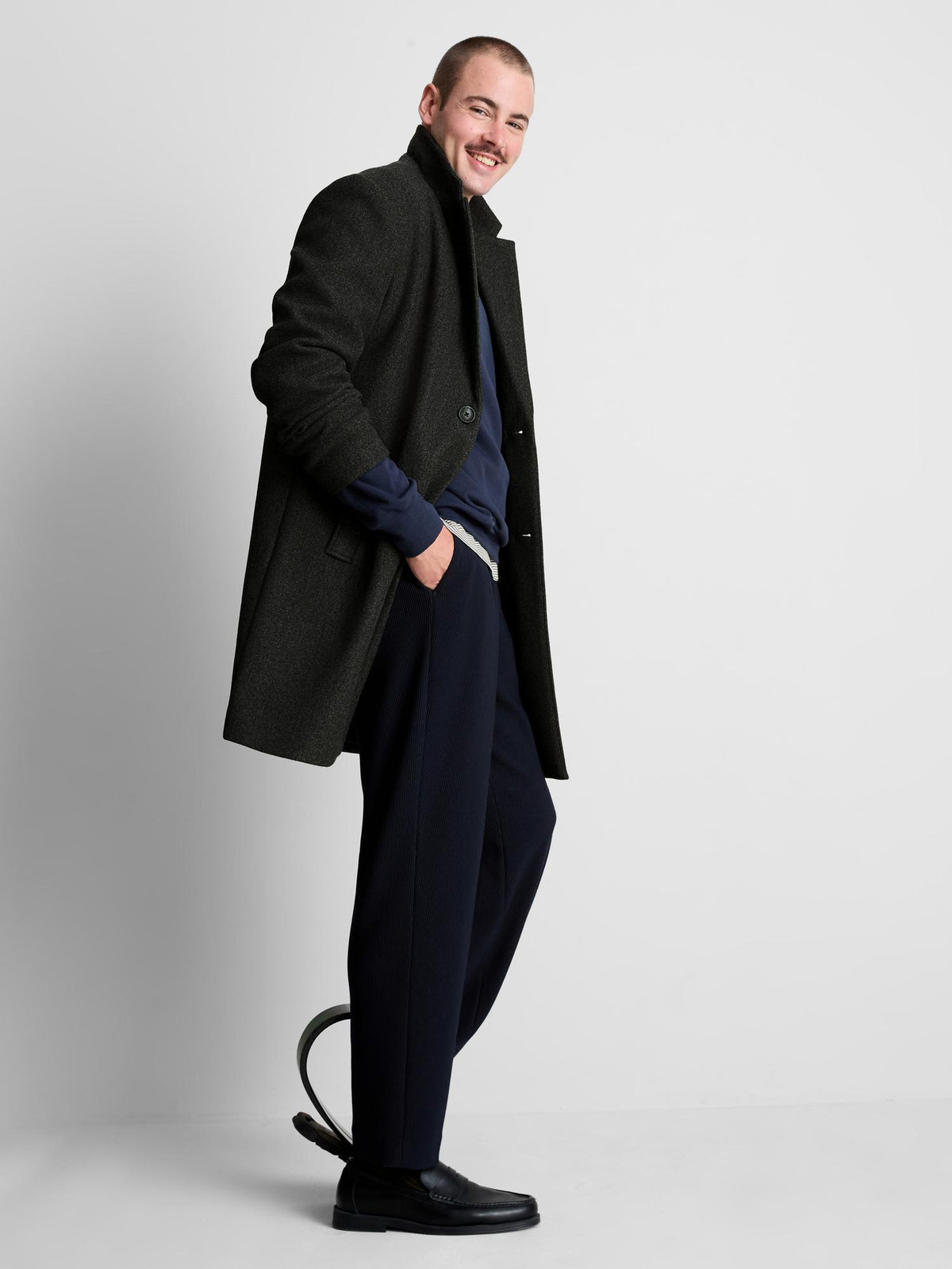 Oversized Mid-Length Overcoat - Charcoal