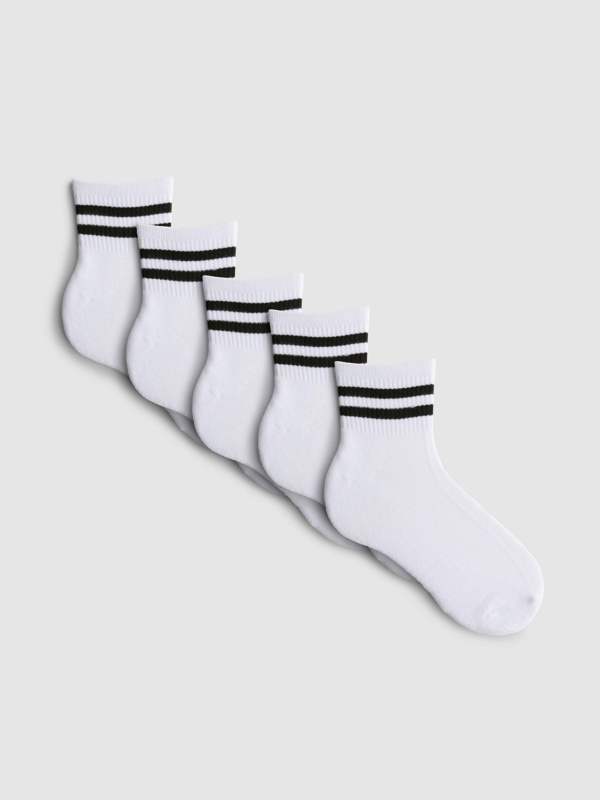 5pk Stripe Quarter Socks - Black/White