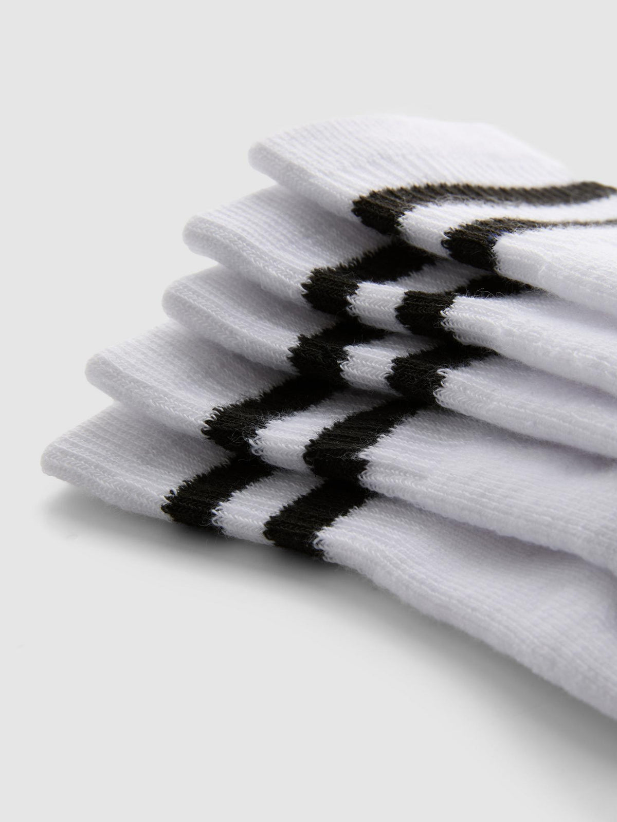 5pk Stripe Quarter Socks - Black/White