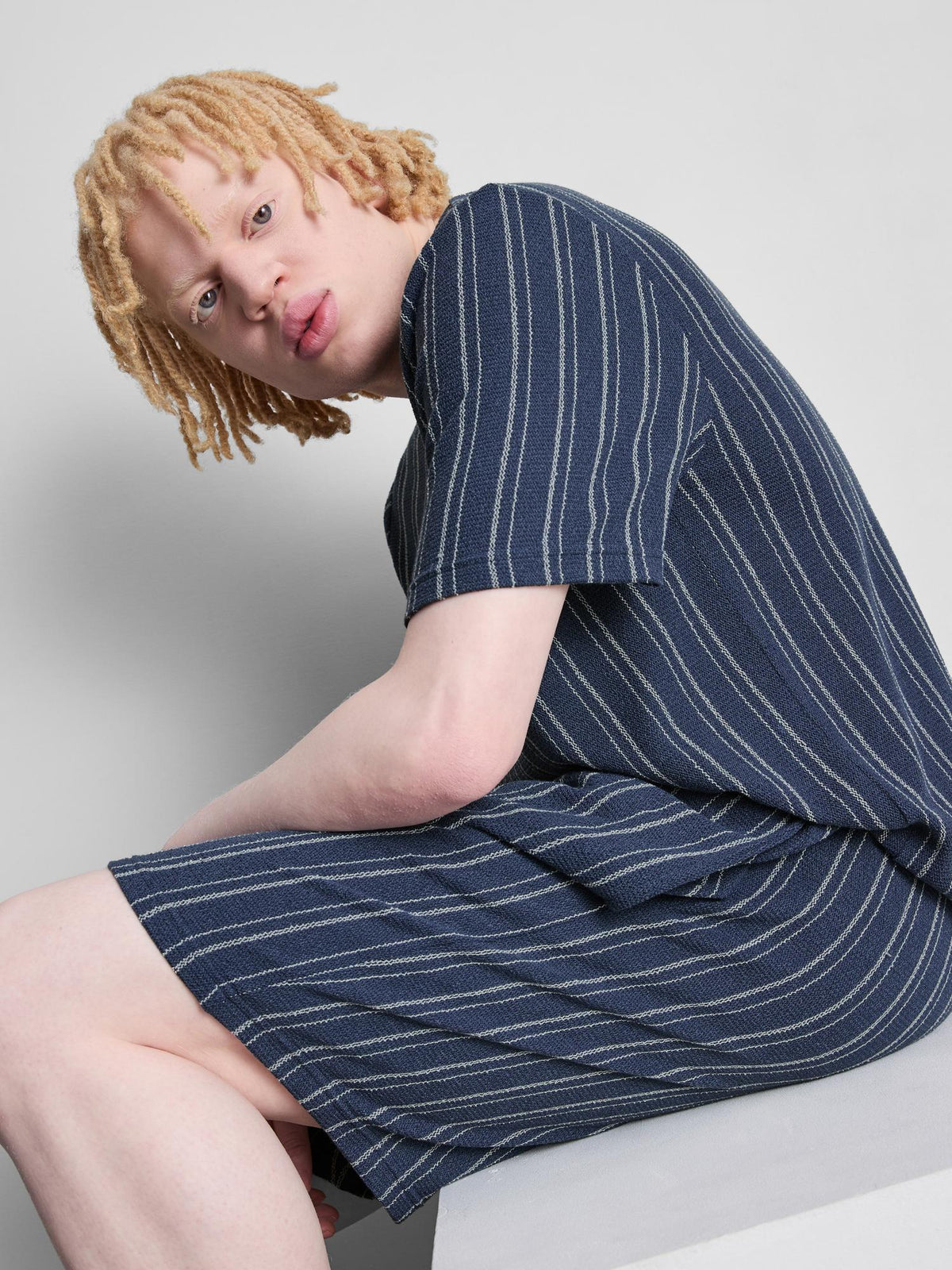 Striped Pyjama Shorts - Navy
