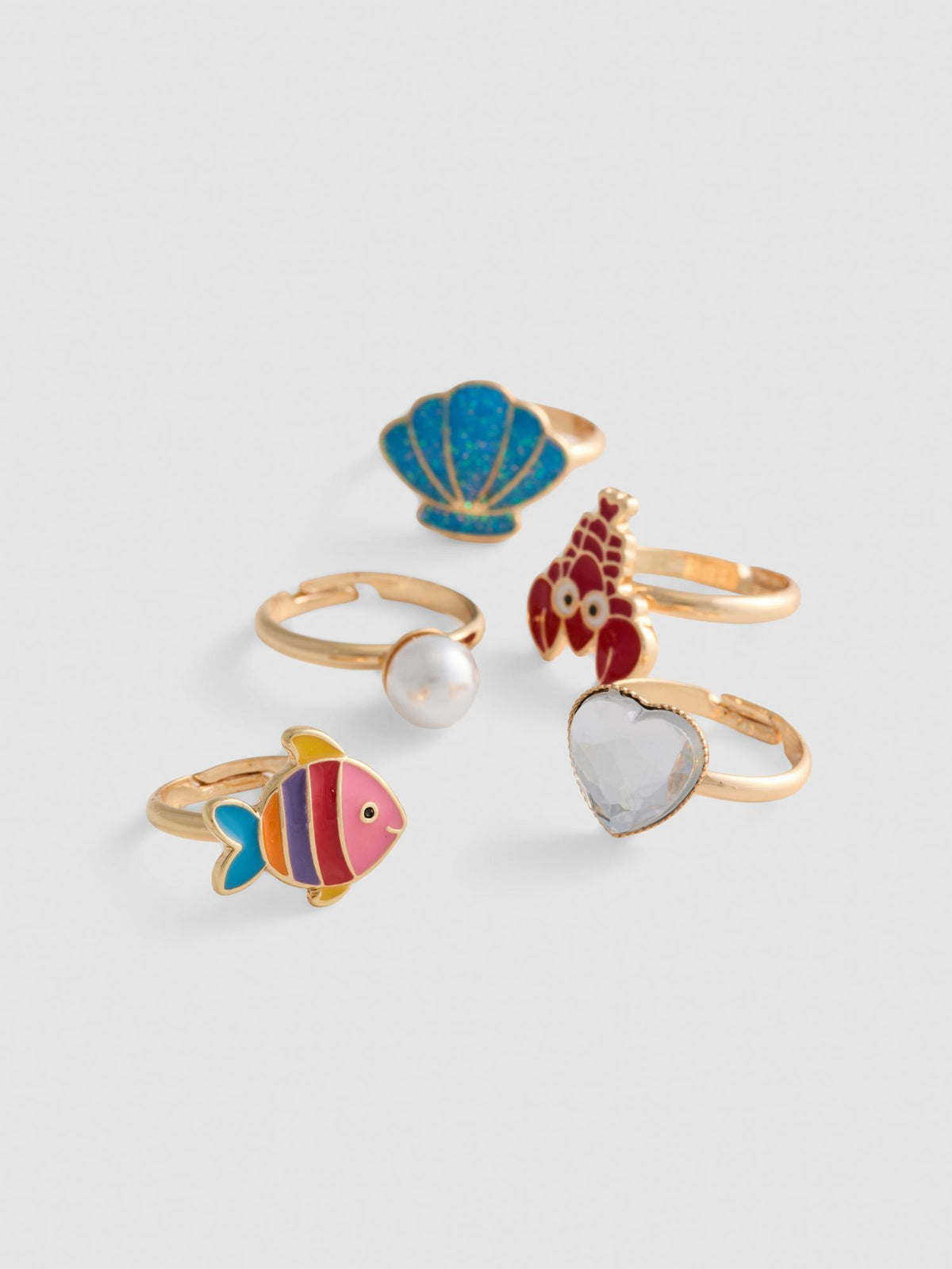 5pk Sea Charm Rings - Multi