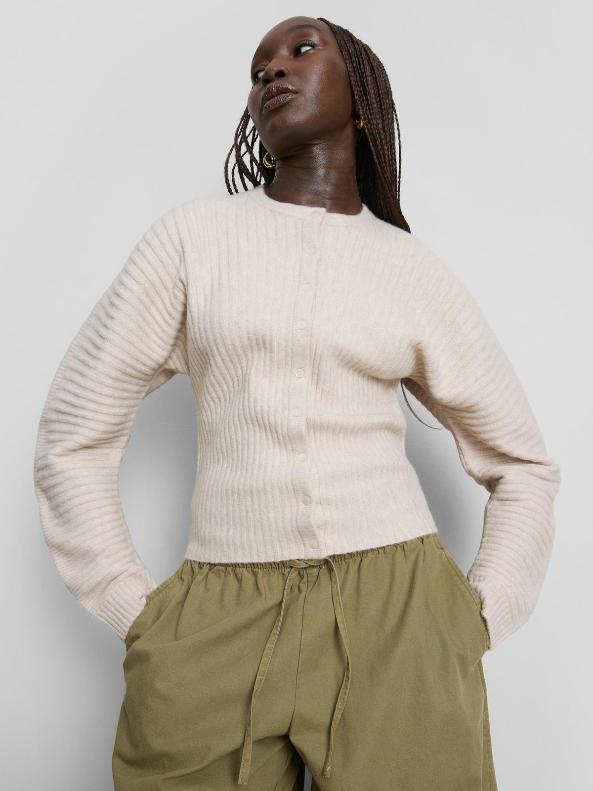 Ribbed Sculpted Cardigan - Oatmeal