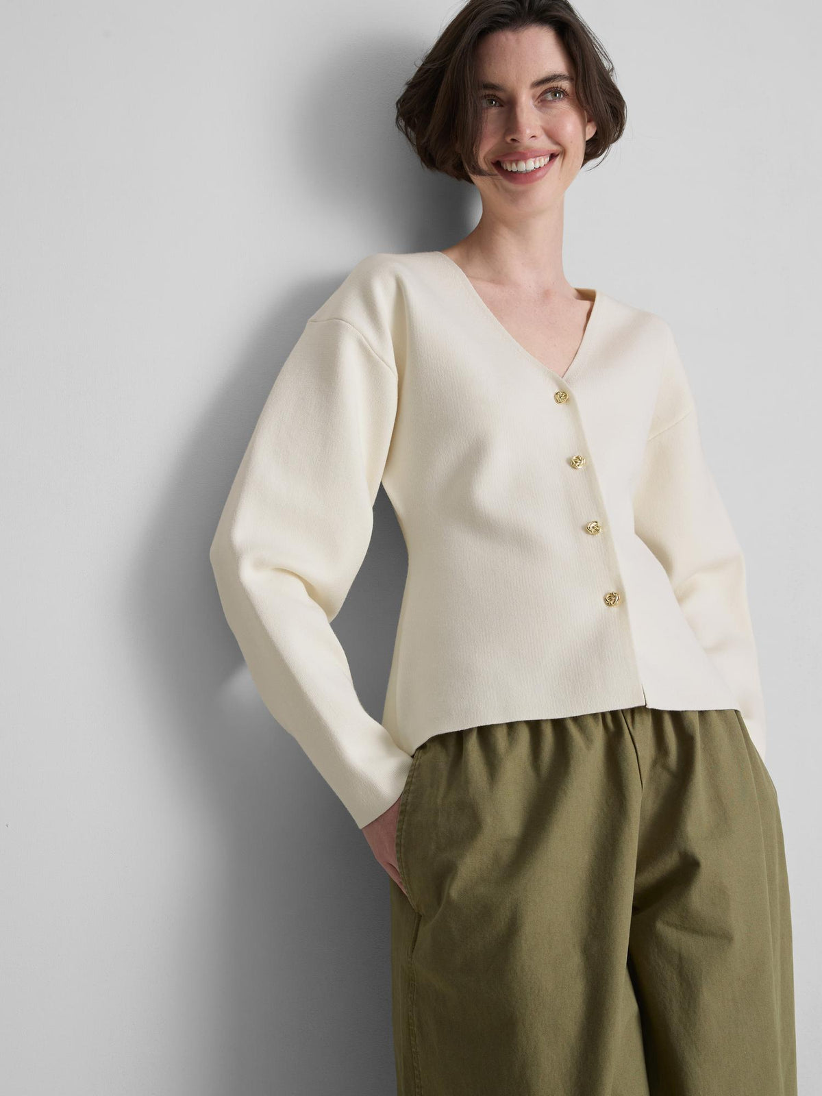 Statement Button Knitted Cardigan - Ivory