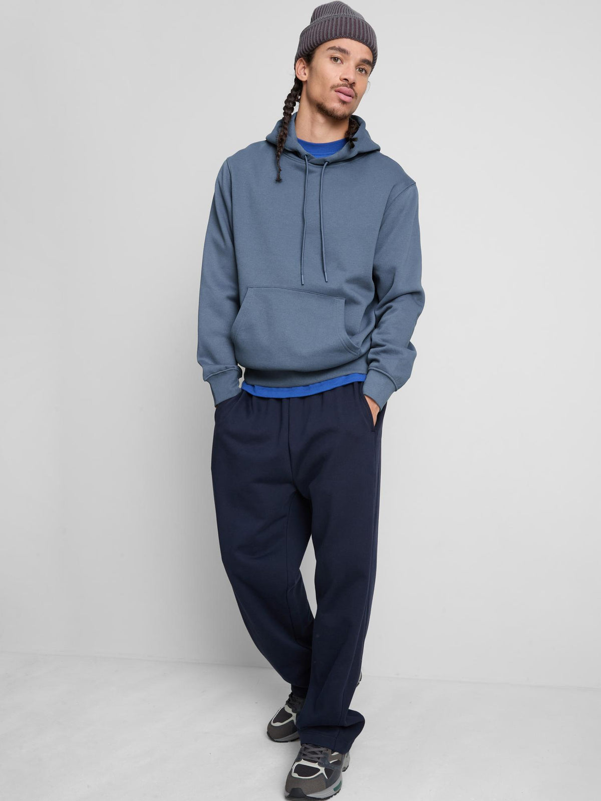 Cotton Blend Overhead Hoodie - Blue