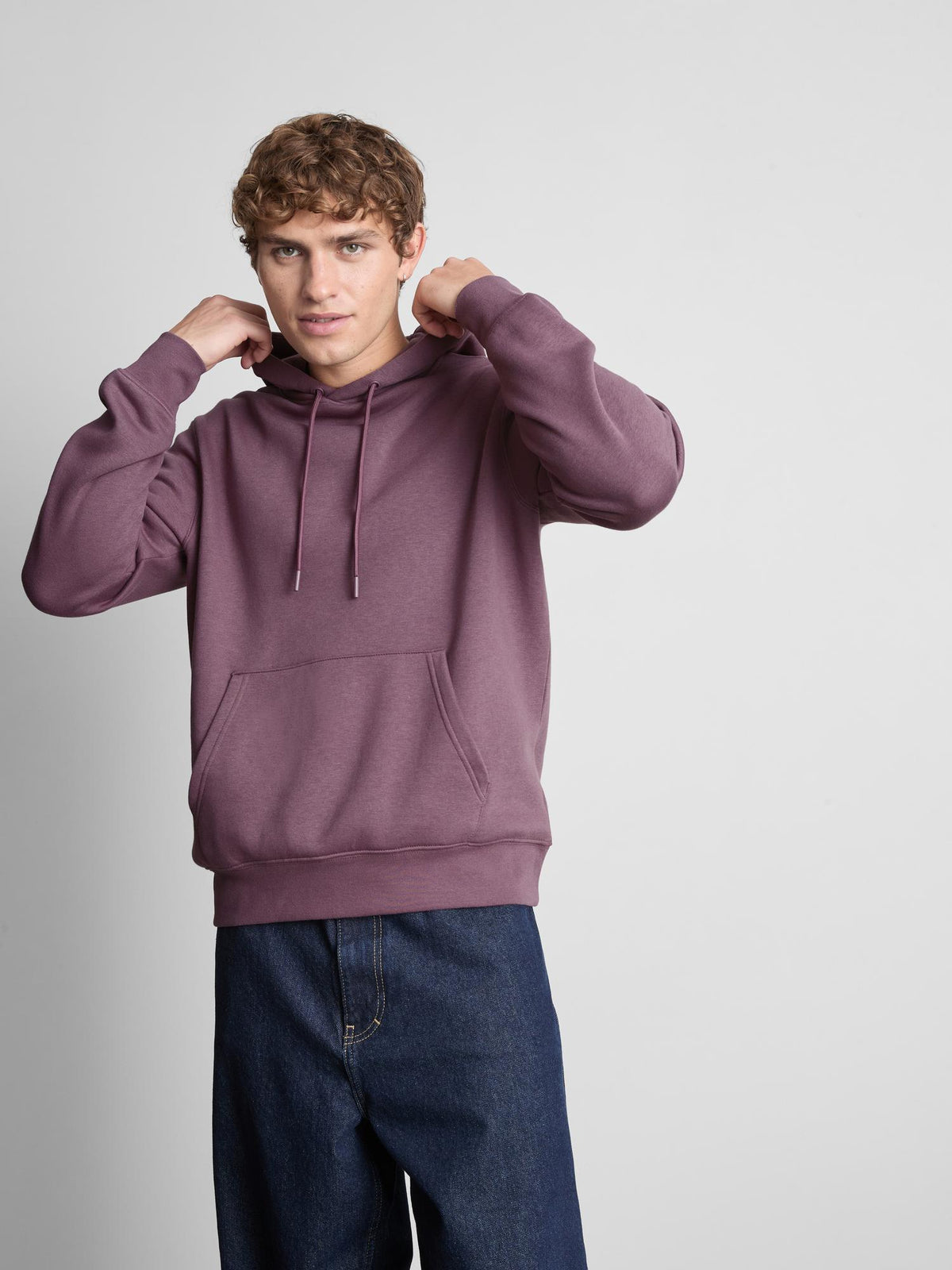 Cotton Blend Overhead Hoodie - Plum