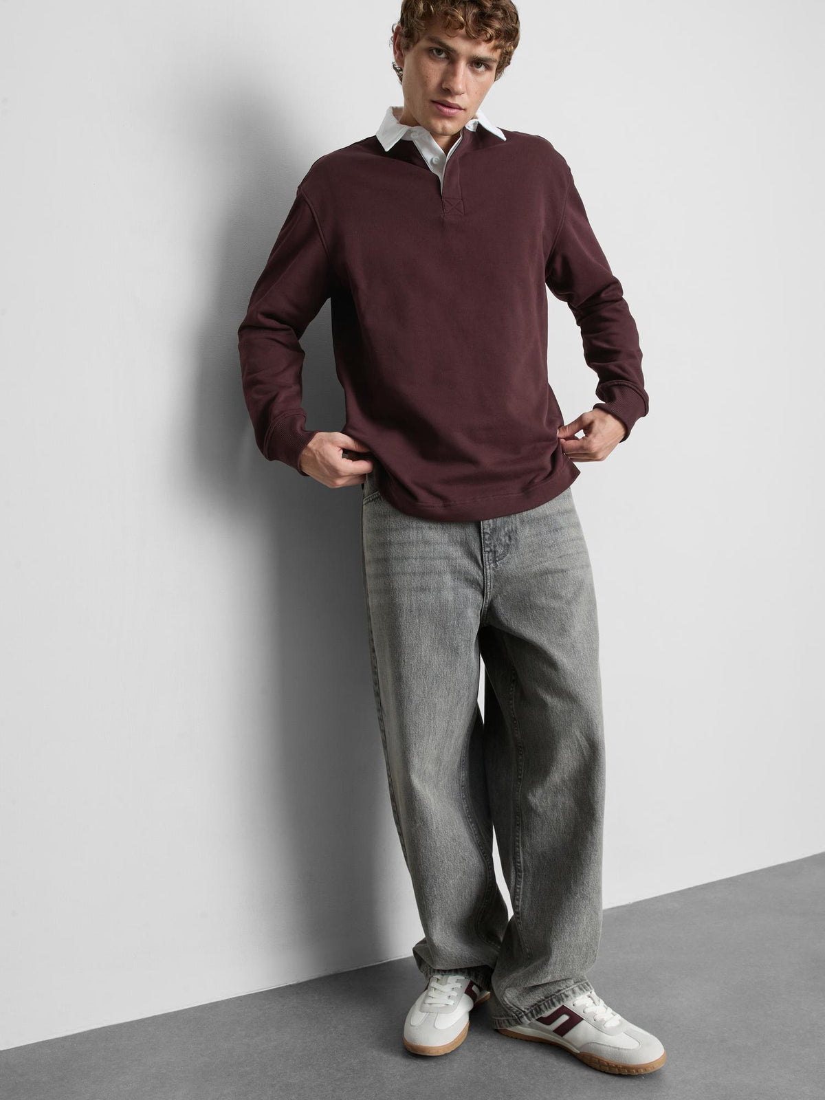 Cotton Rich Rugby Polo Shirt - Burgundy