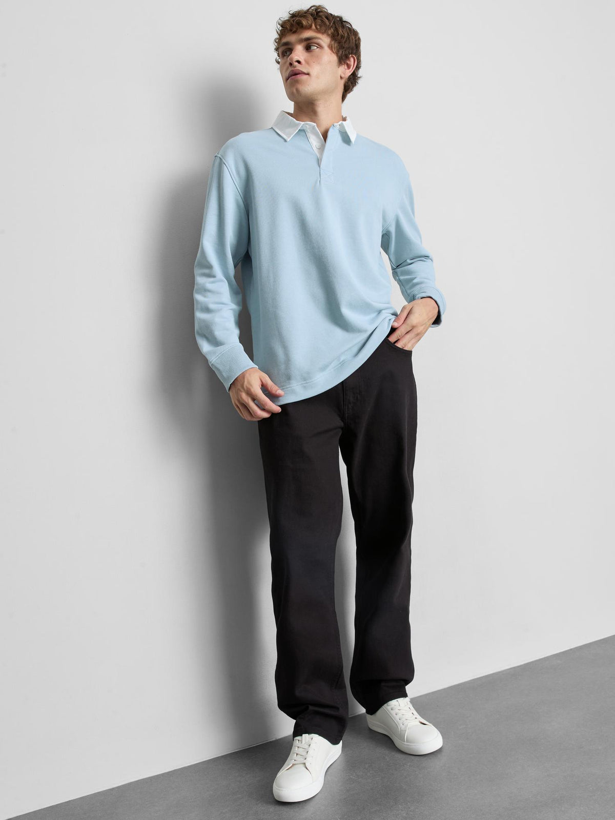 Cotton Rich Rugby Polo Shirt - Light Blue