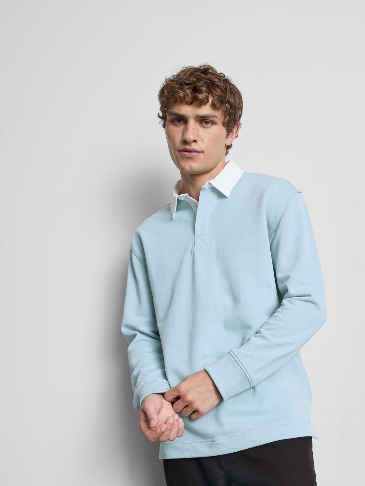 Cotton Rich Rugby Polo Shirt - Light Blue