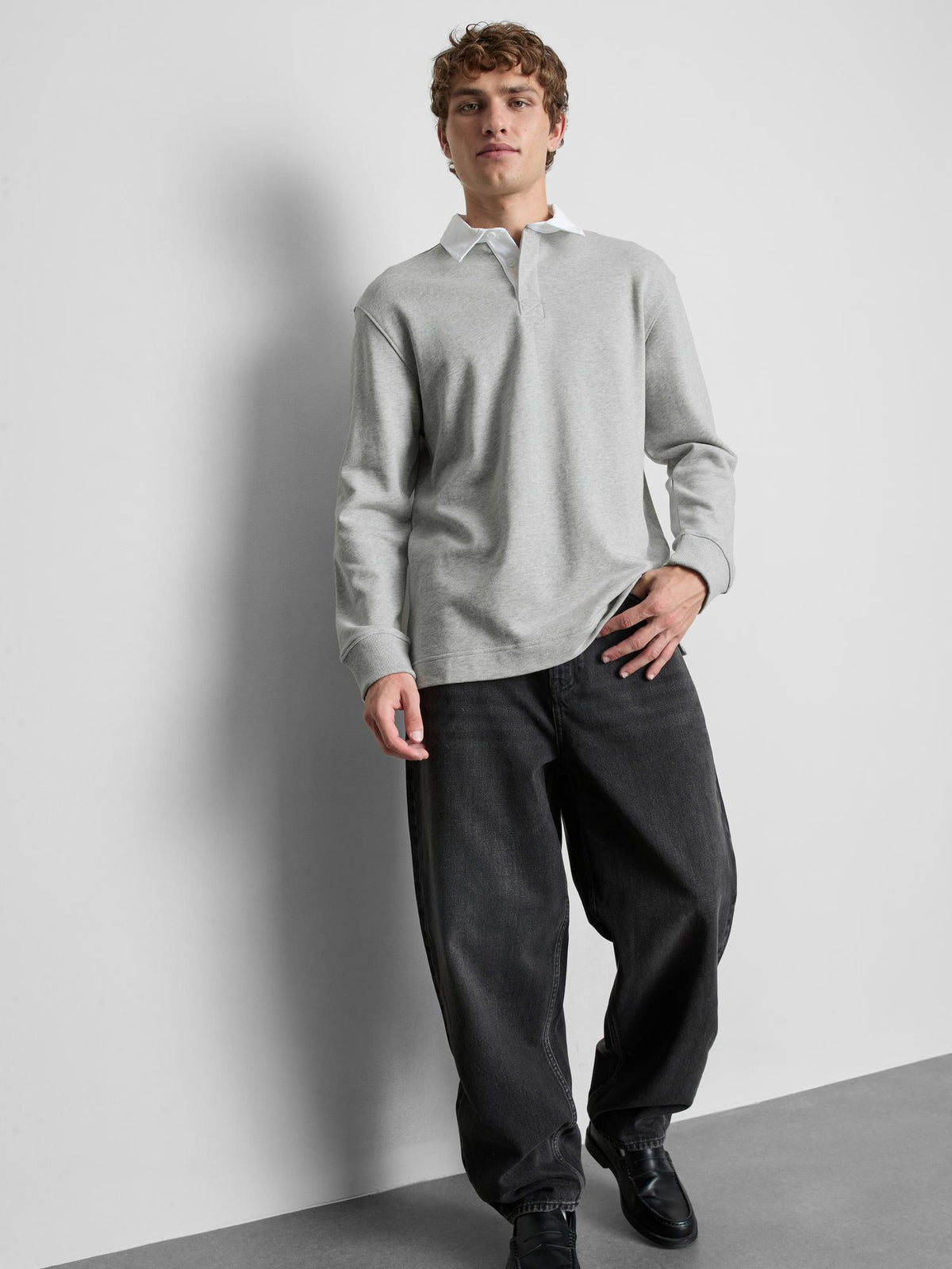 Cotton Rich Rugby Polo Shirt - Grey