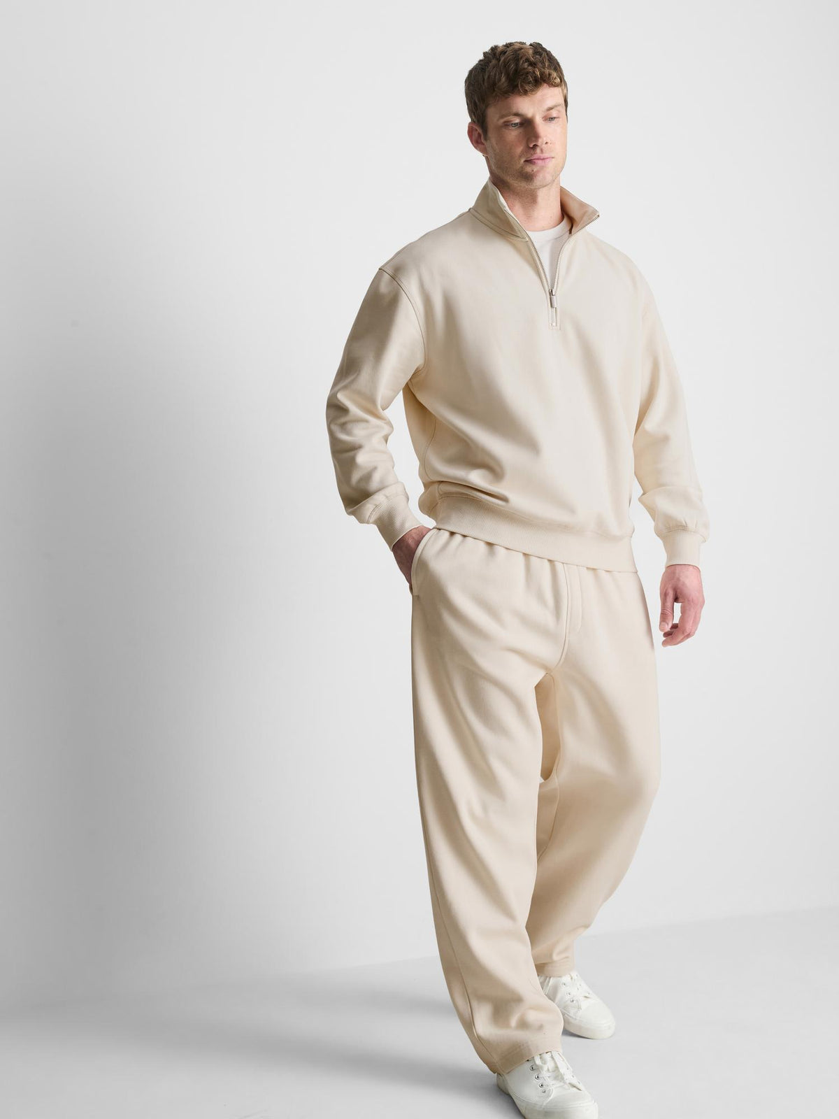Half-Zip Sweatshirt - Light Cream