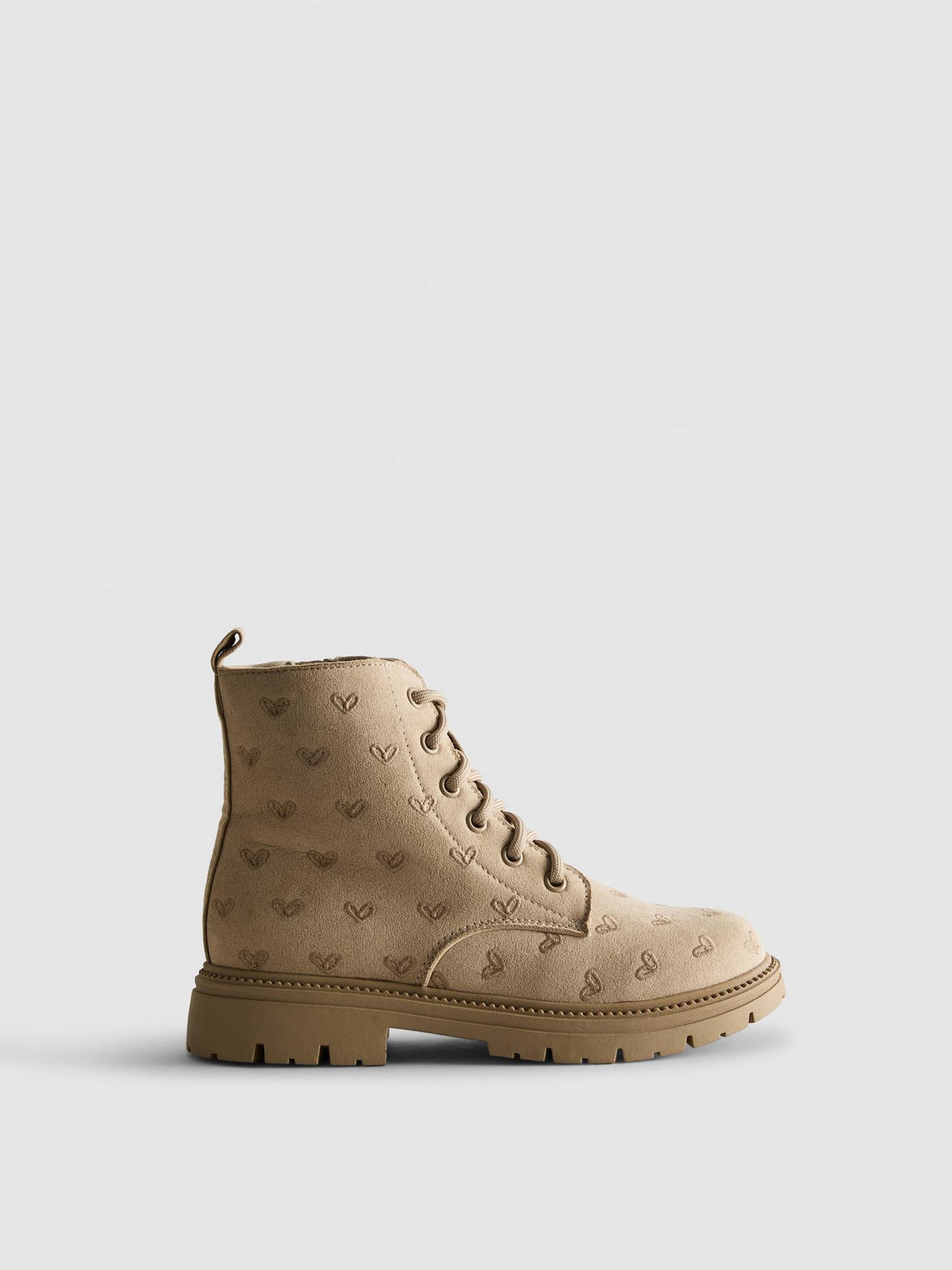 Embroidered Lace-Up Ankle Boots - Beige