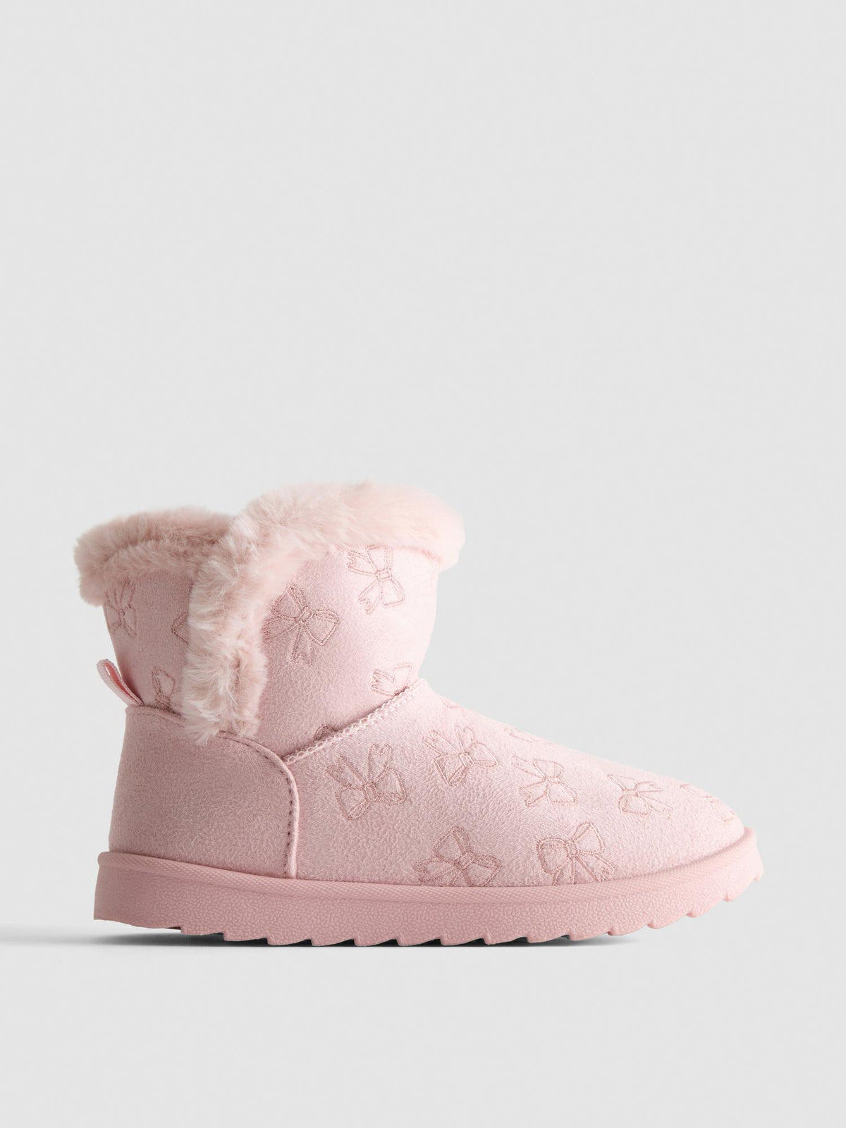 Bow Print Faux Suede Ankle Boots - Light Pink