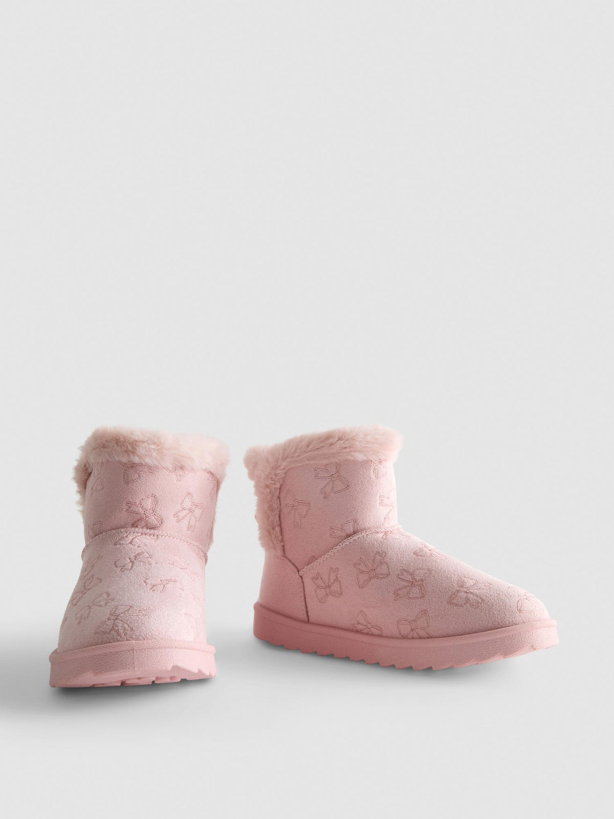 Bow Print Faux Suede Ankle Boots - Light Pink