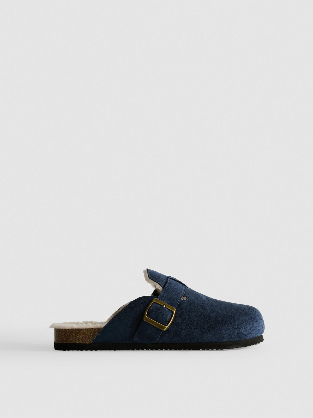 Faux Fur Lined Mule Slippers - Navy
