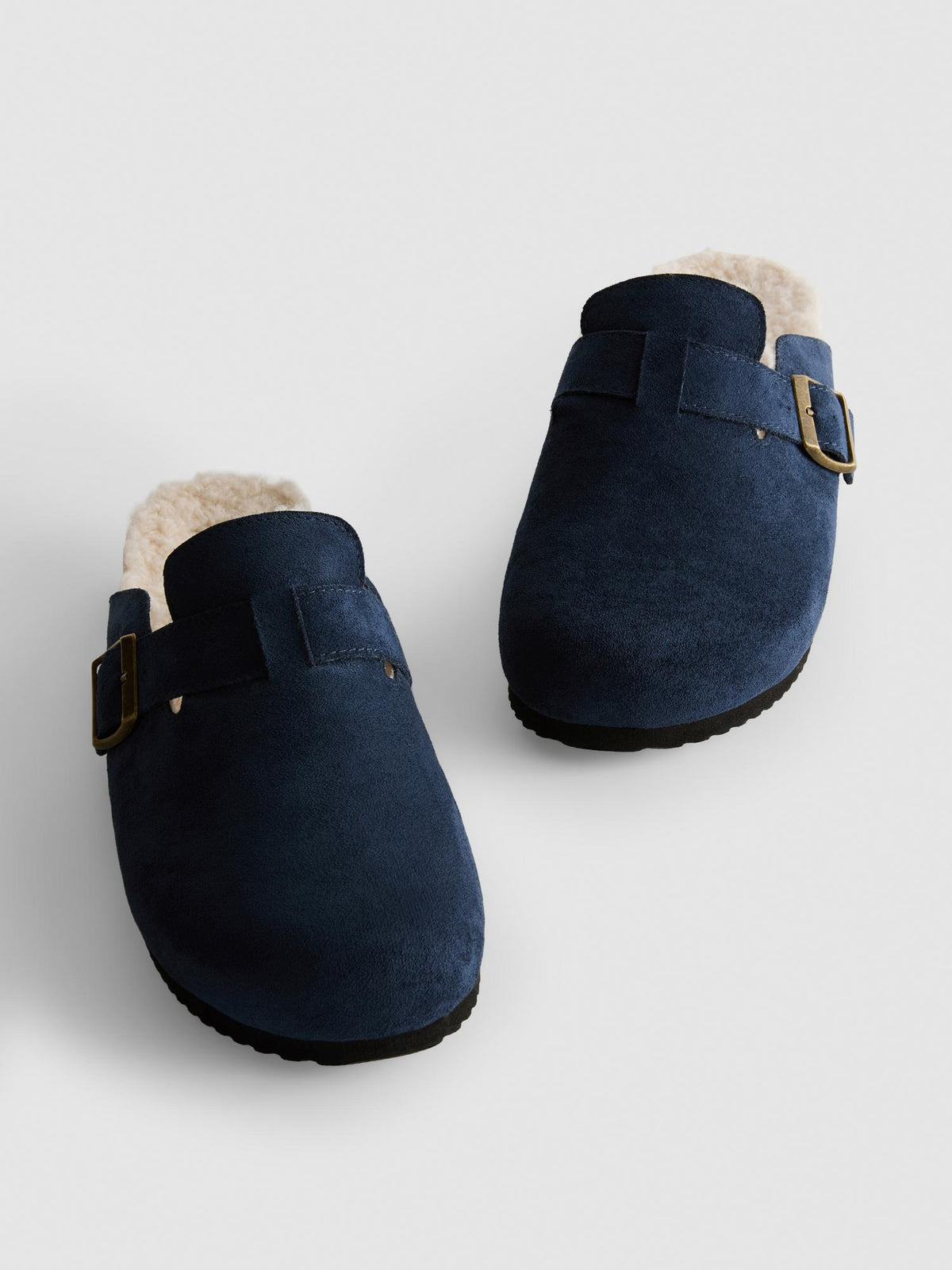 Faux Fur Lined Mule Slippers - Navy