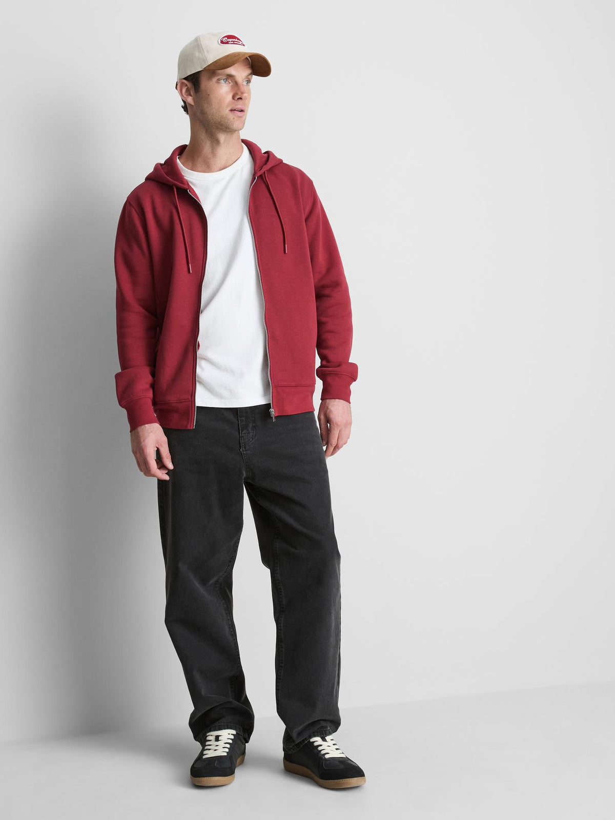 Regular Fit Cotton Blend Zip-Through Hoodie - Red