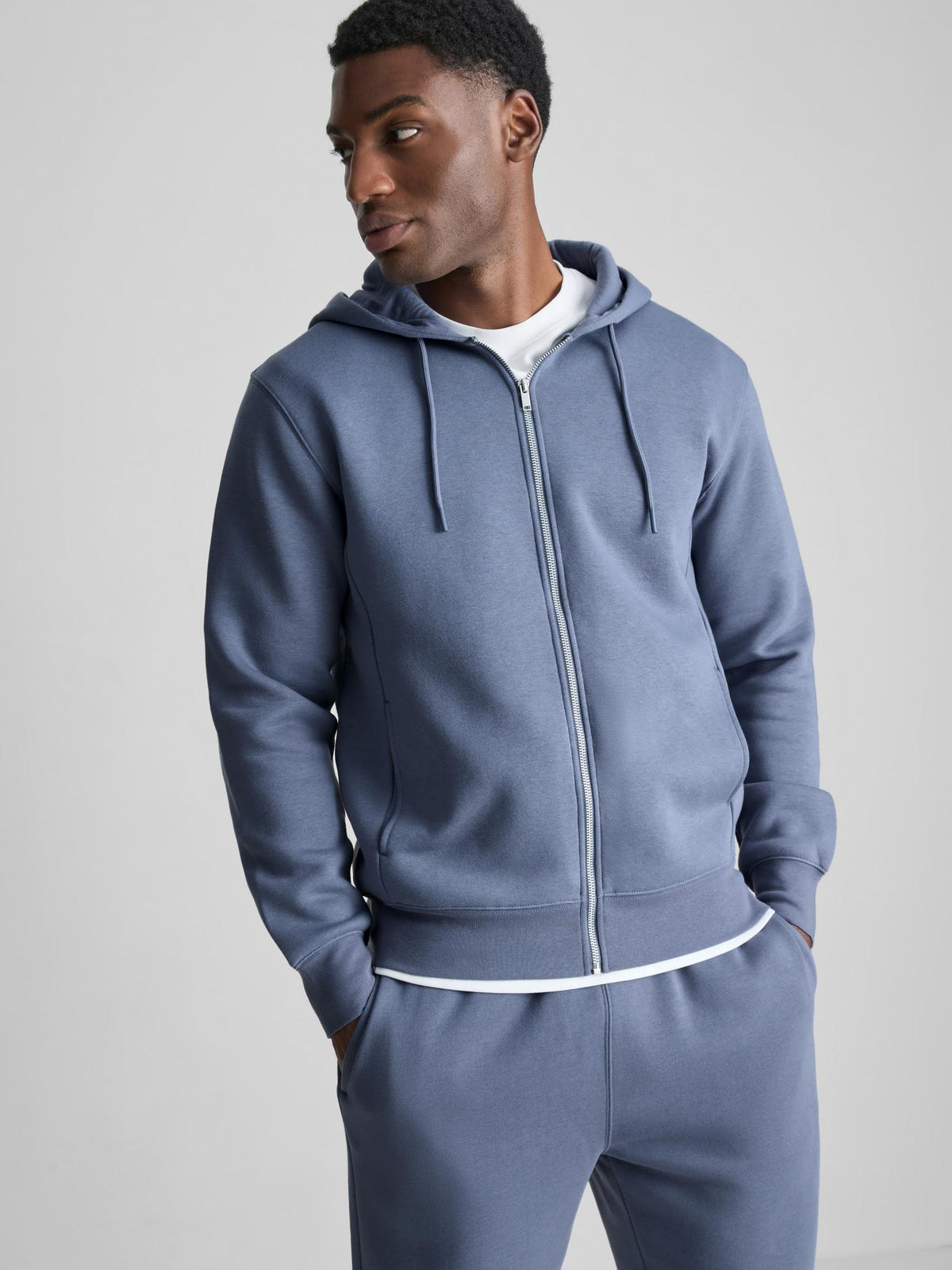 Regular Fit Cotton Blend Zip-Through Hoodie - Blue