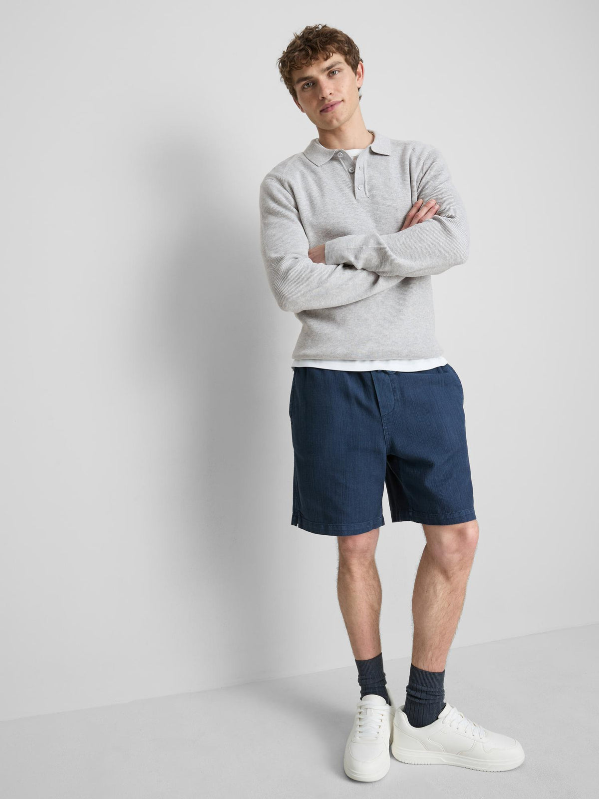 Knitted Polo Shirt - Light Grey