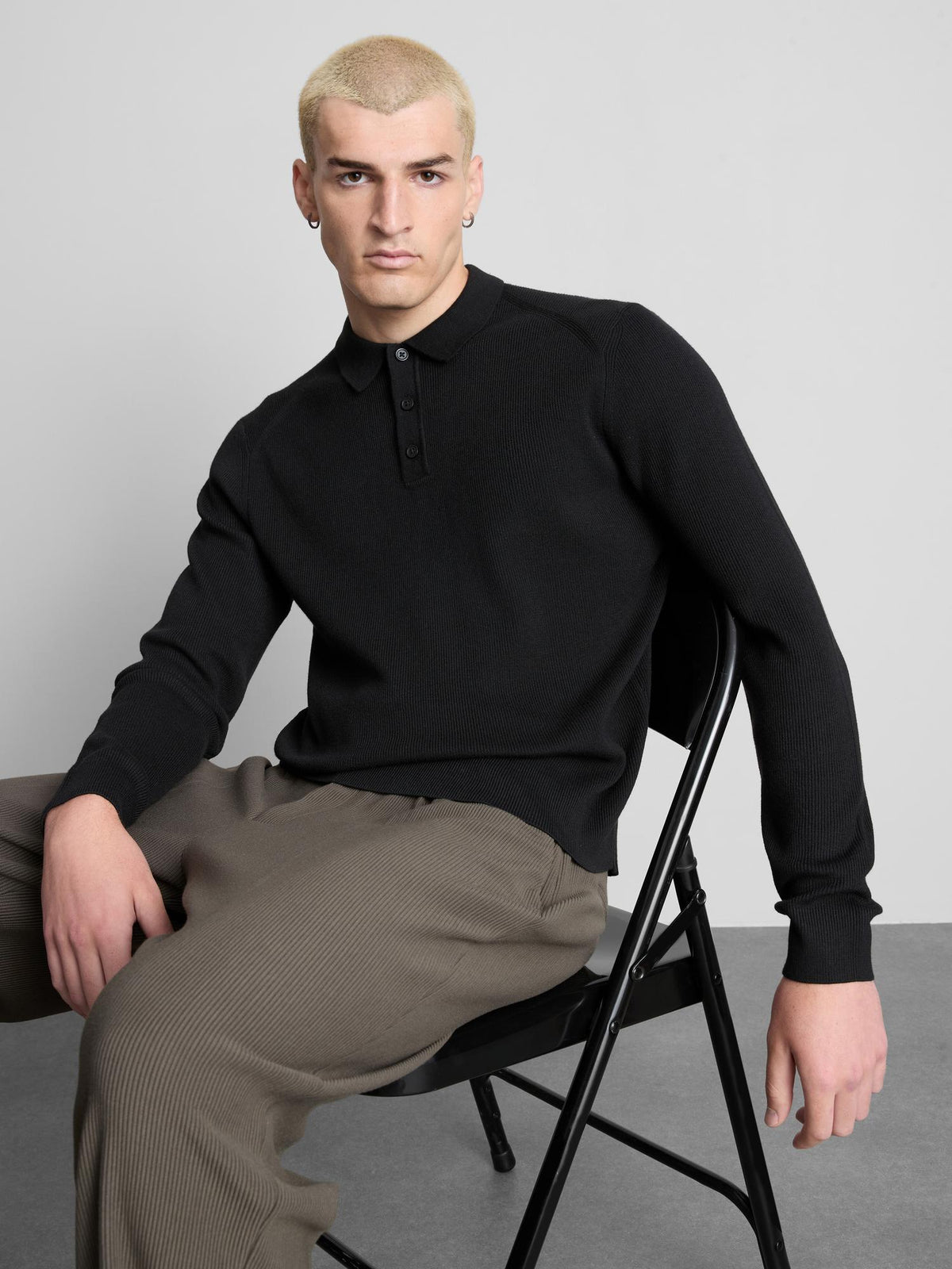 Knitted Polo Shirt - Black