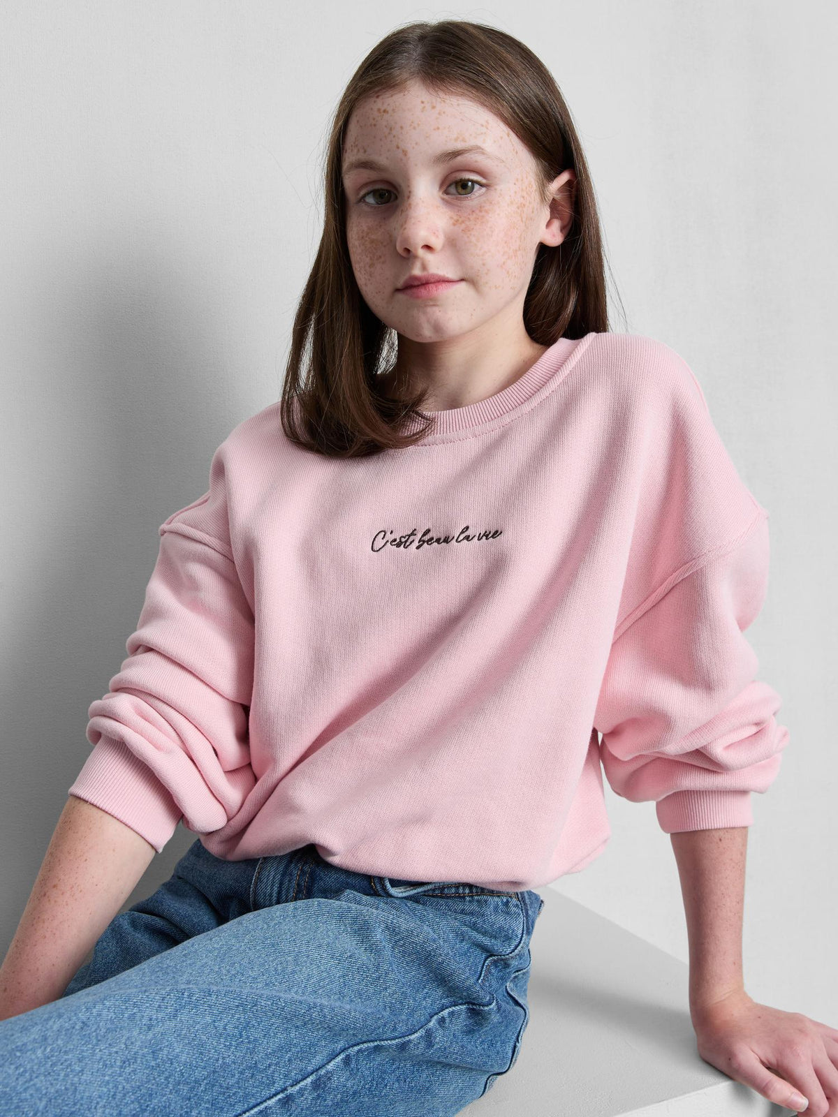 7-15yrs | Cotton Rich Bubble Hem Sweatshirt - Pink