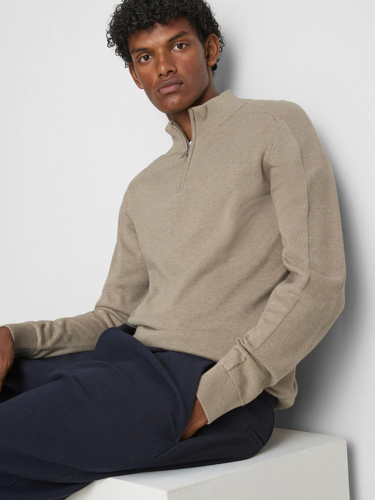 The Edit Quarter Zip Jumper - Ecru