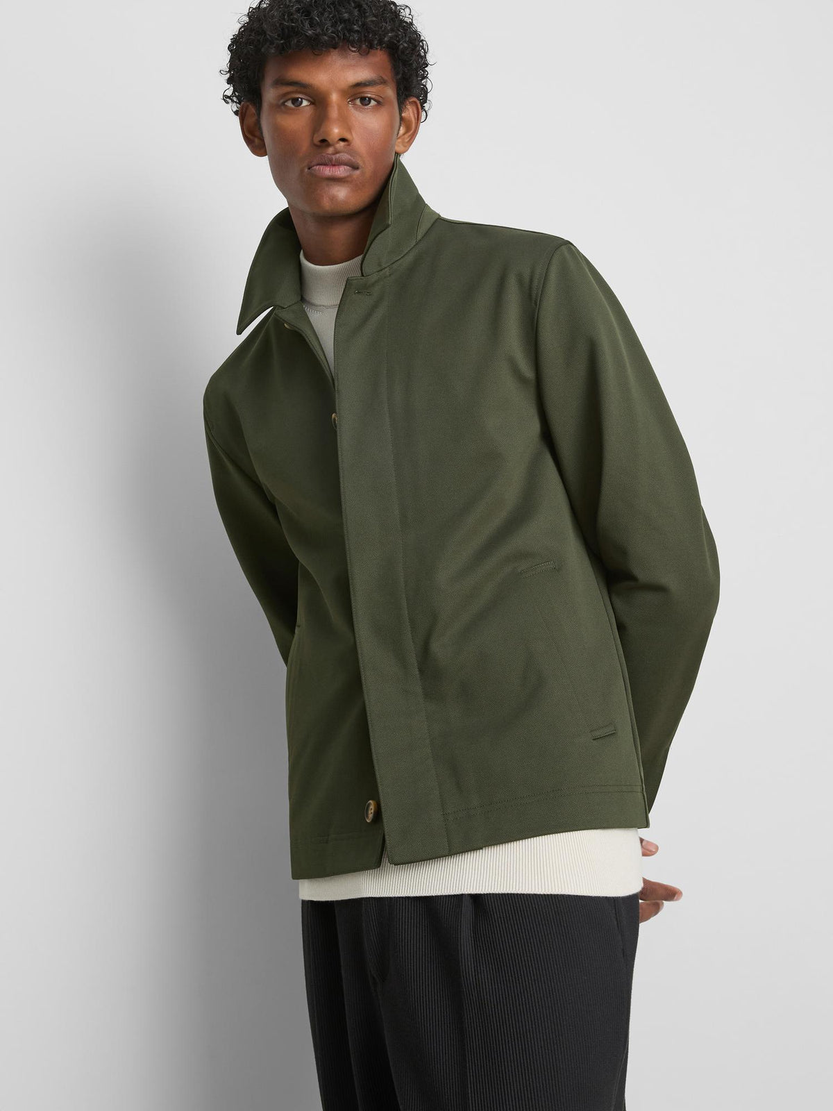 The Edit Regular Fit Collared Jacket - Khaki
