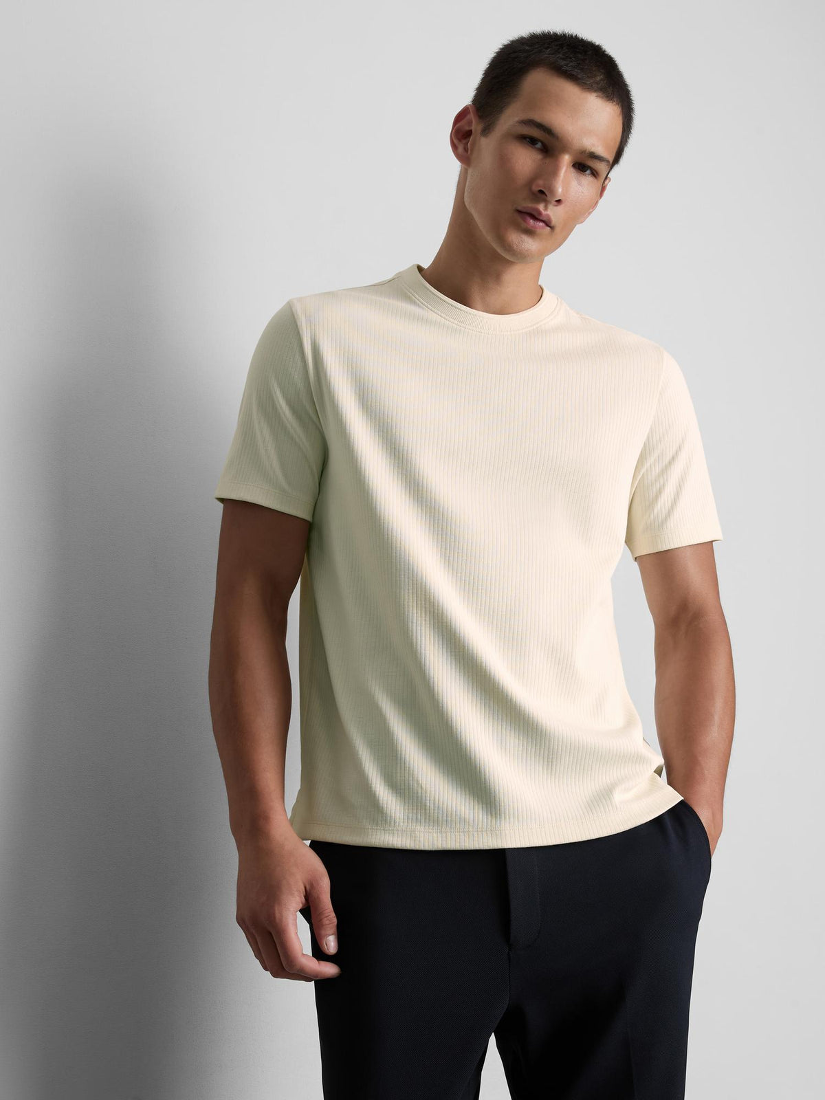 The Edit Ribbed Round Neck T-Shirt - Ecru