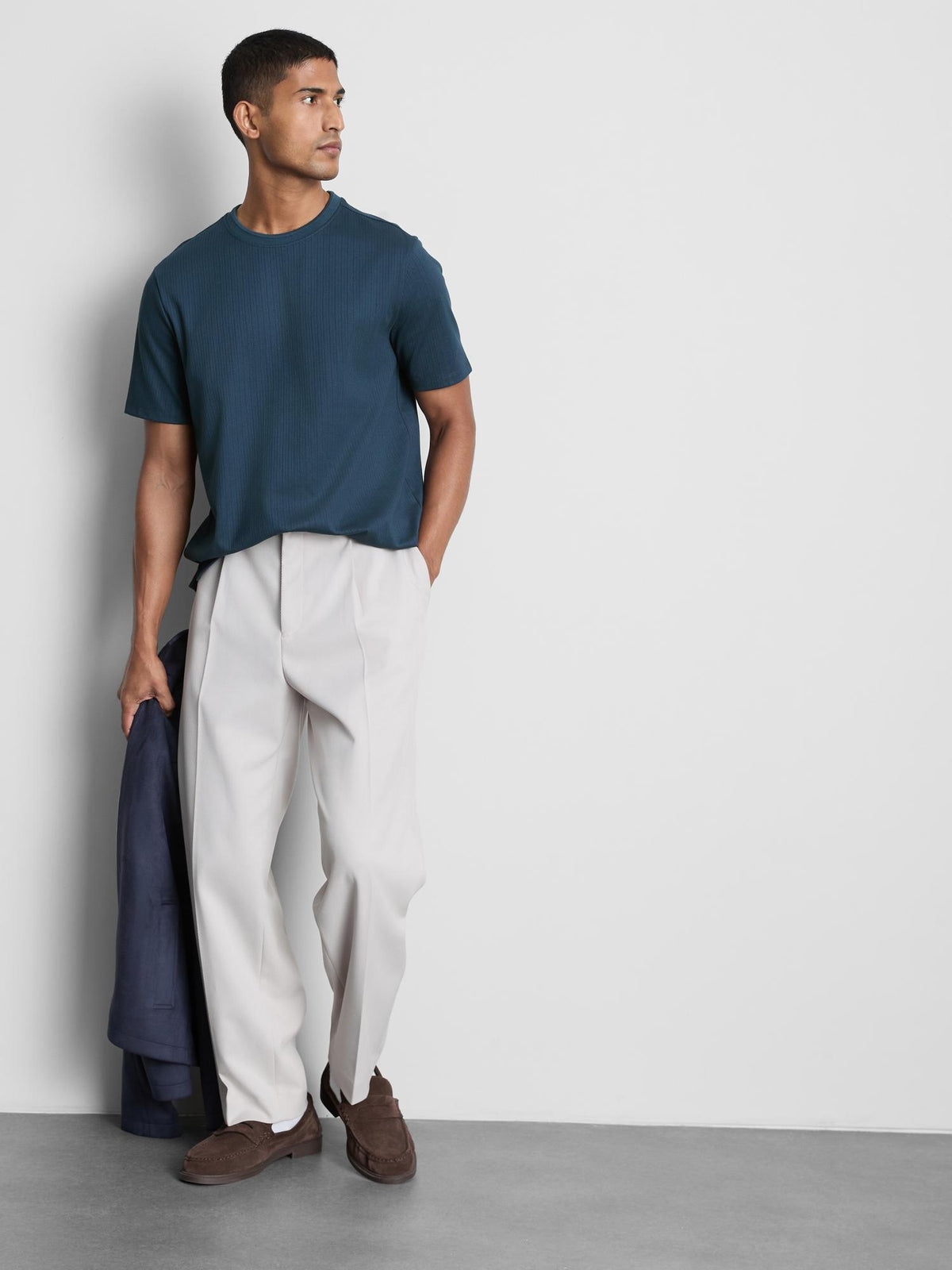 The Edit Ribbed Round Neck T-Shirt - Teal