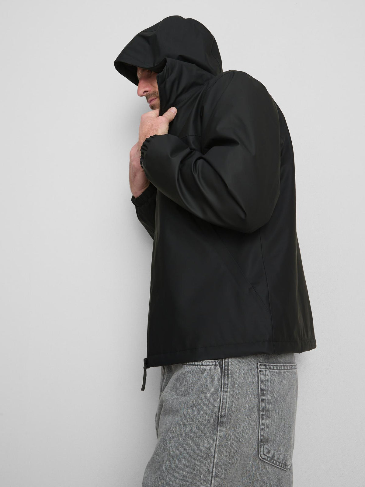 Hooded Zip-Up Jacket - Black