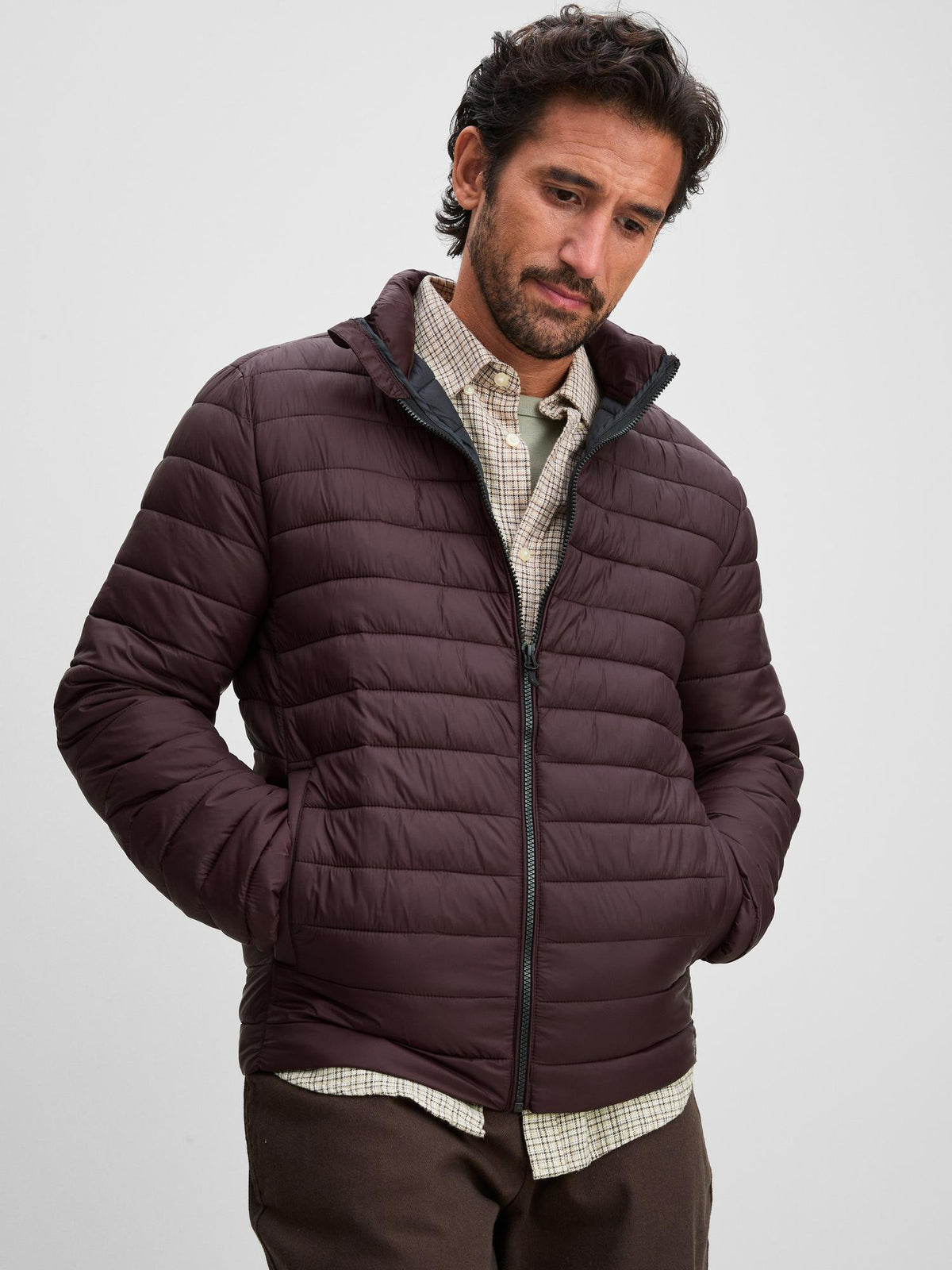 Funnel Neck Puffer Jacket - Burgundy
