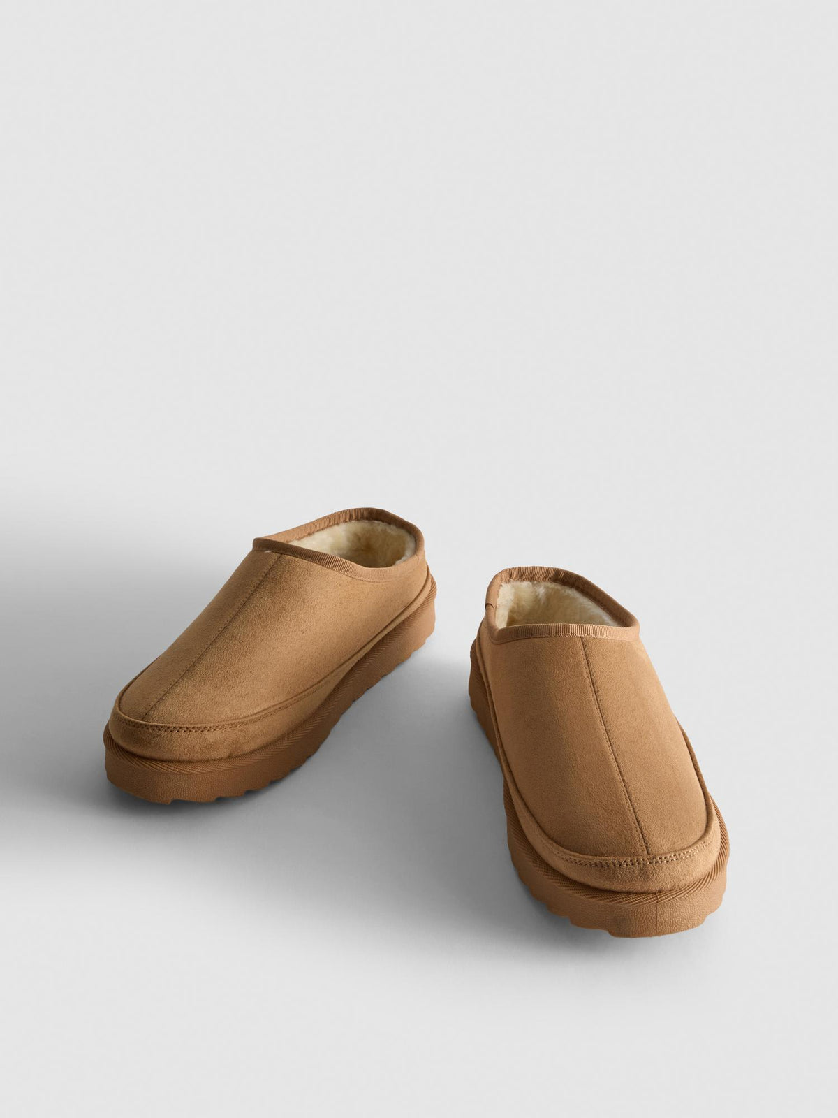 Faux Suede Fleece Lined Slippers - Tan