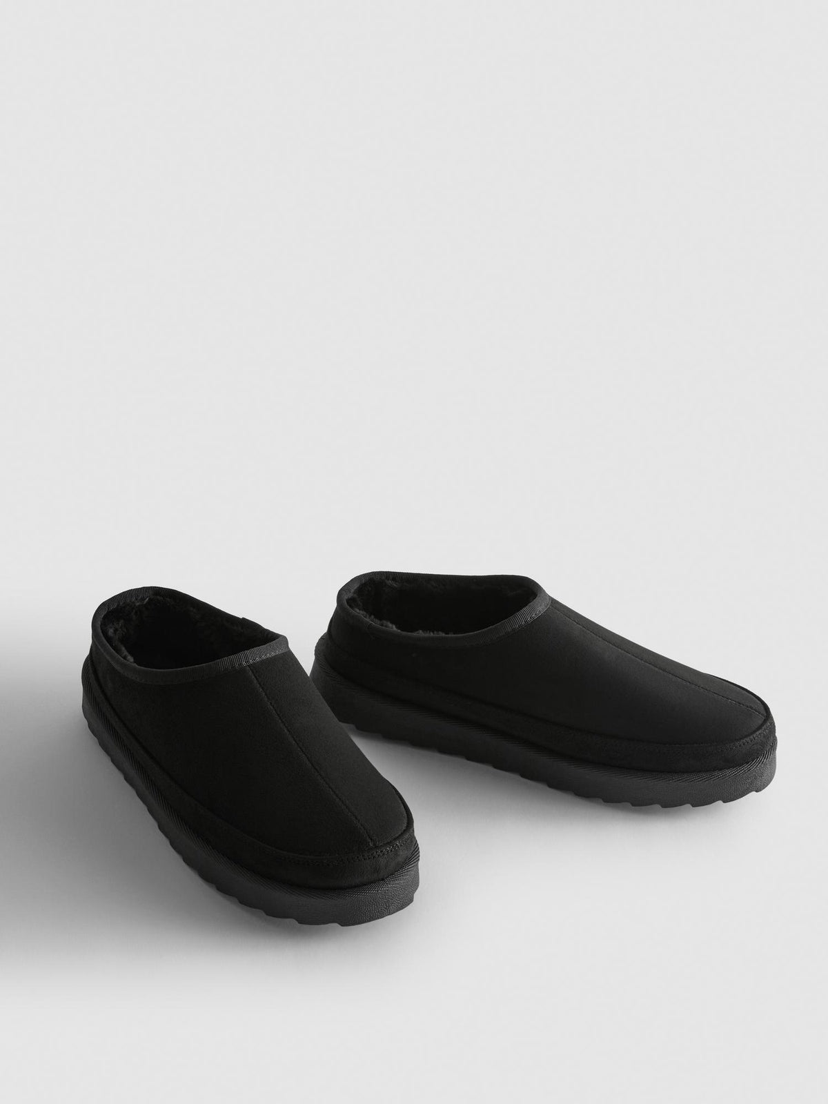 Faux Suede Fleece Lined Slippers - Black