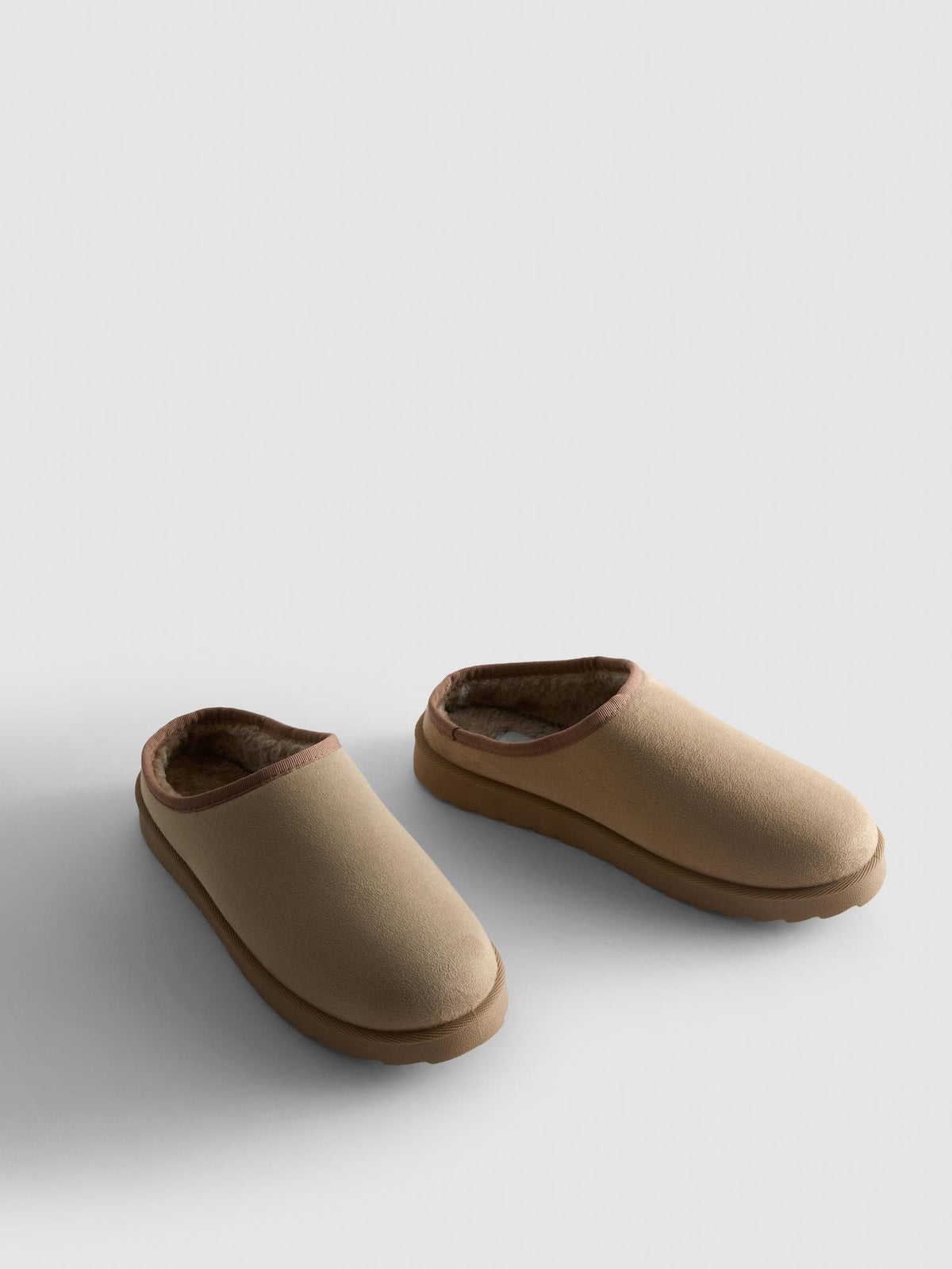 Faux Suede Mule Slippers - Taupe