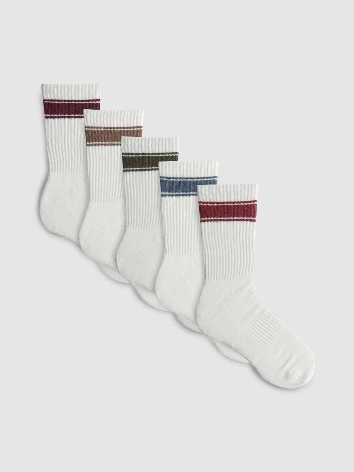 5pk Stripe Sports Socks - Ecru