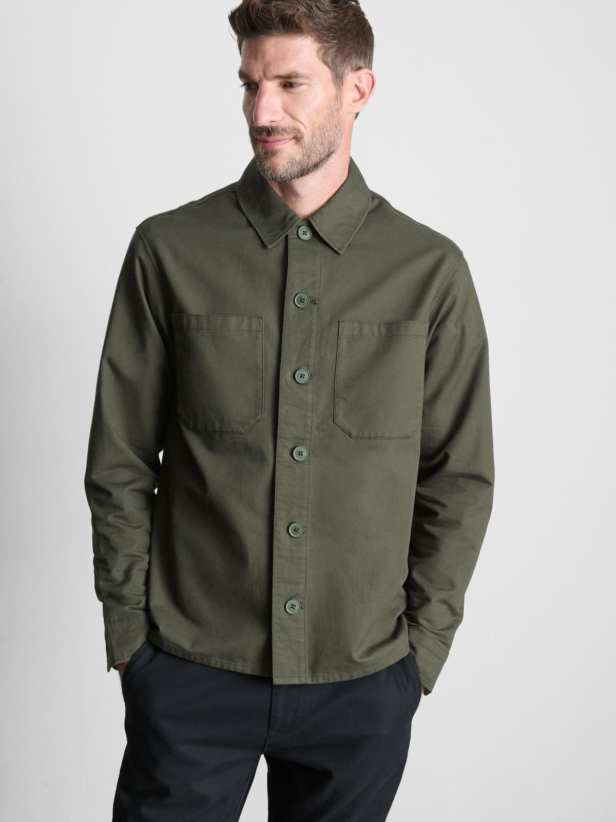 Pure Cotton Utility Overshirt - Khaki