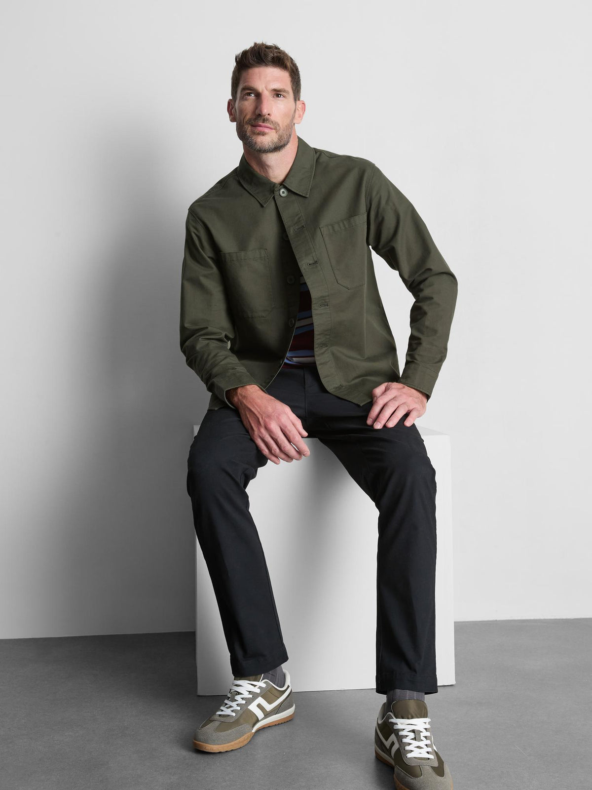 Pure Cotton Utility Overshirt - Khaki